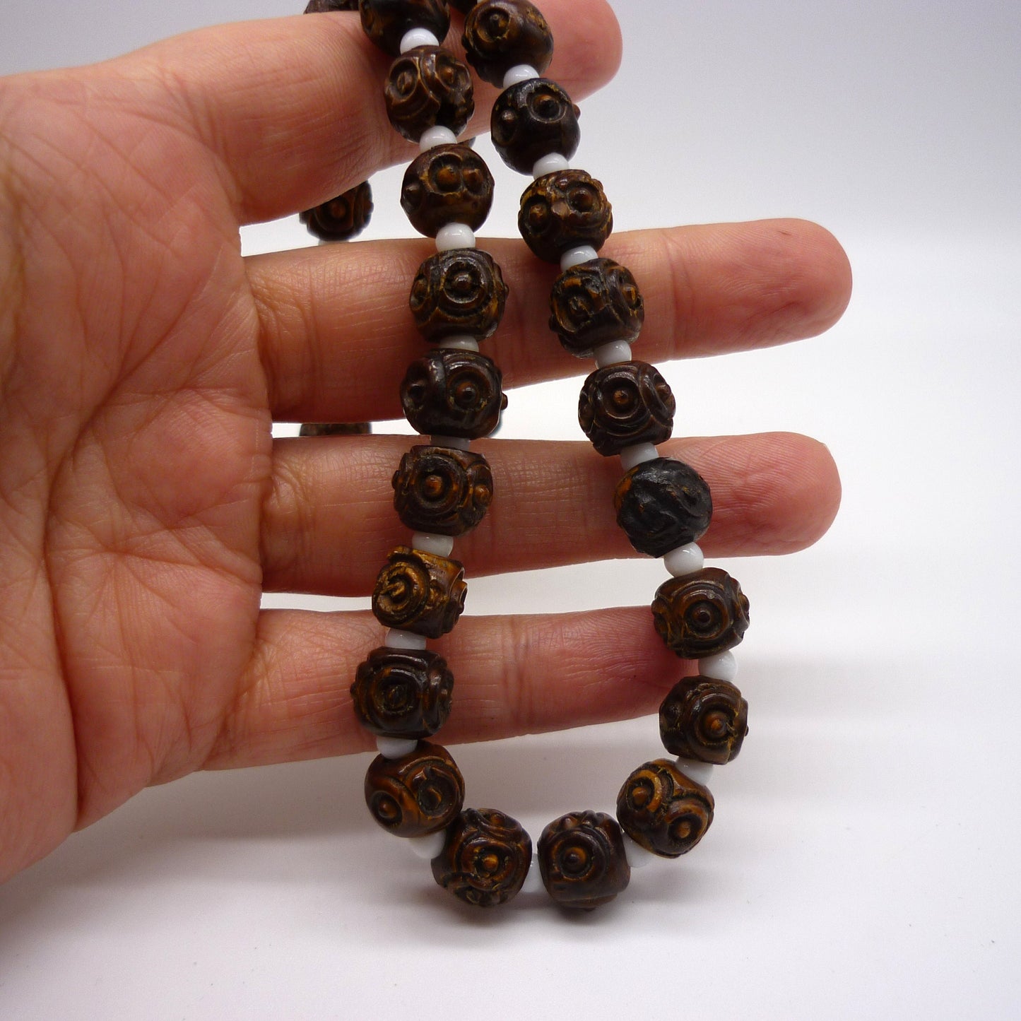 Vintage Hand Carved Wooden Bead Choker