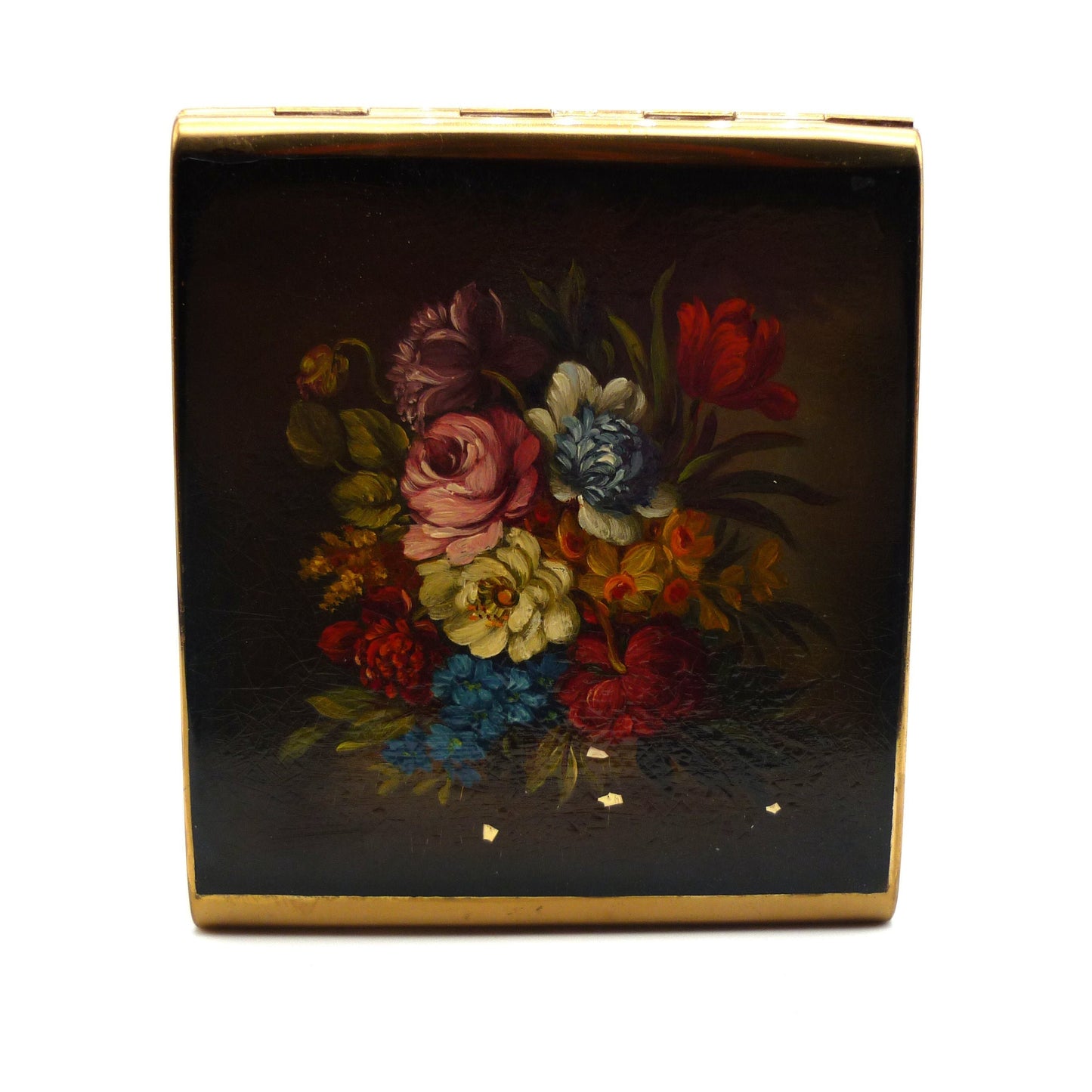 Vintage Stratton Compact with Hand Painted Floral Design