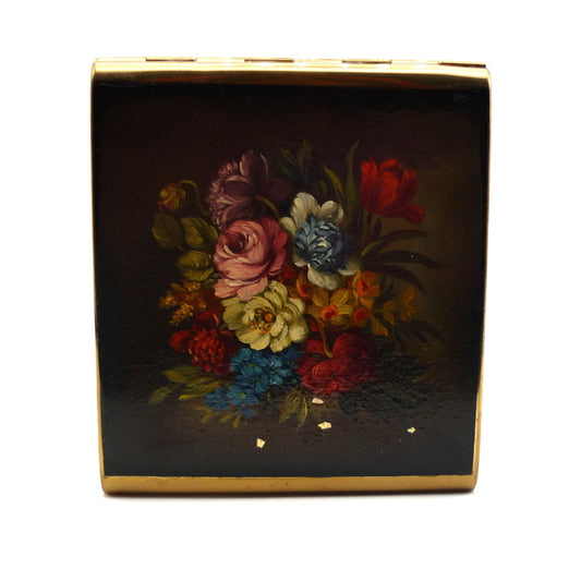 Vintage Stratton Compact with Hand Painted Floral Design