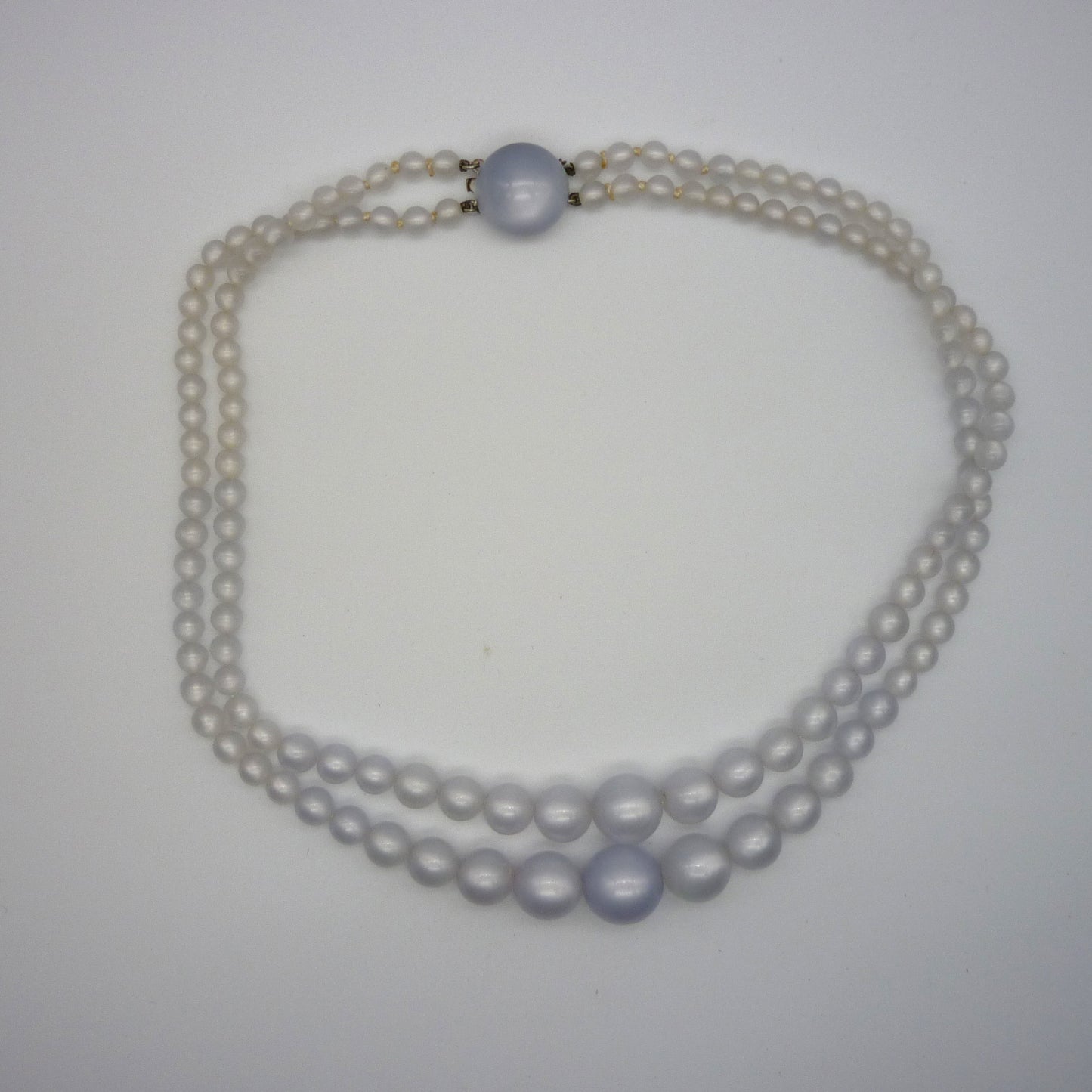 Vintage Double Strand White Plastic Beaded Necklace