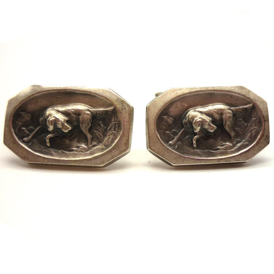 Antique German Silver Bloodhound Cufflinks by Gebrüder Falk, Pforzheim