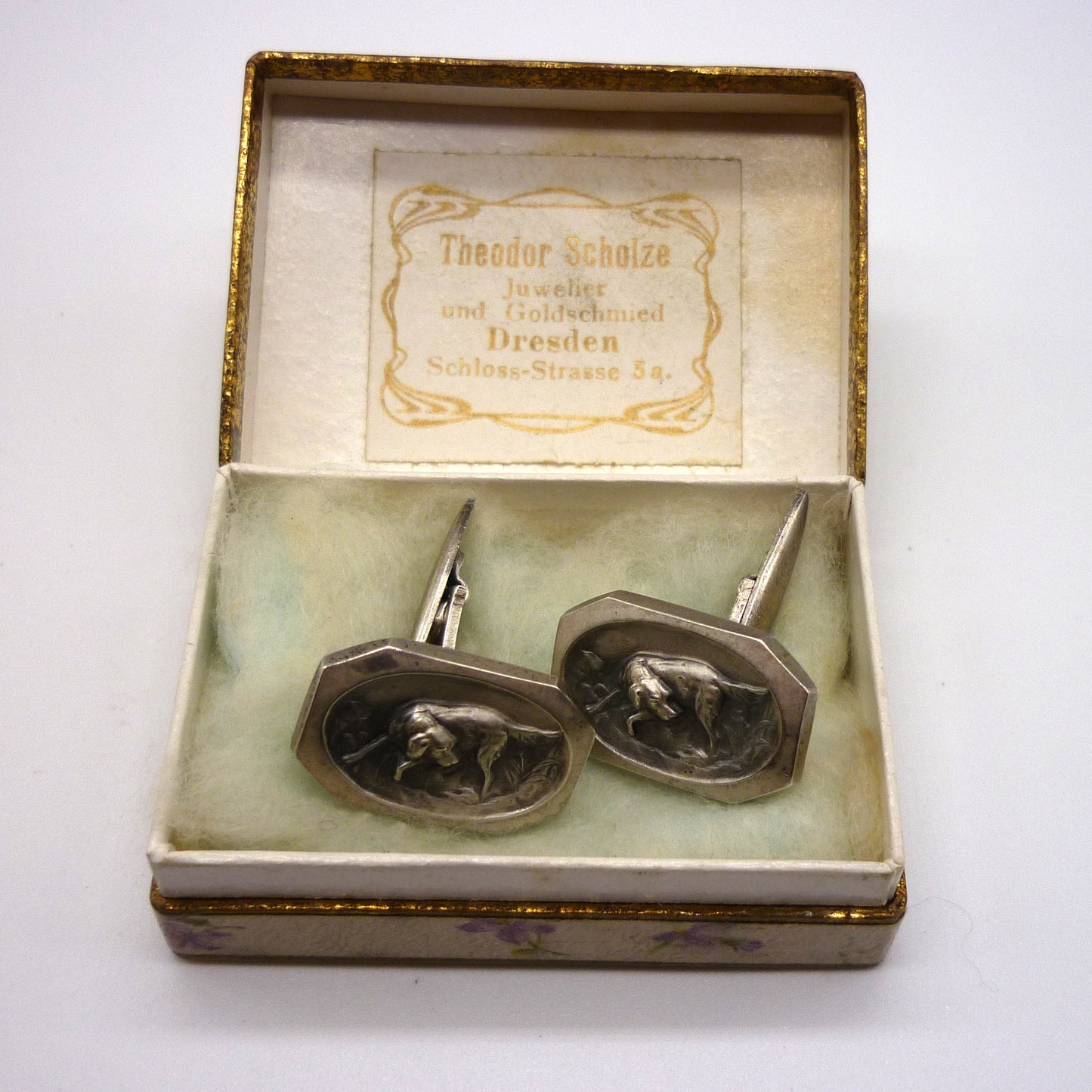 Antique German Silver Bloodhound Cufflinks by Gebrüder Falk, Pforzheim