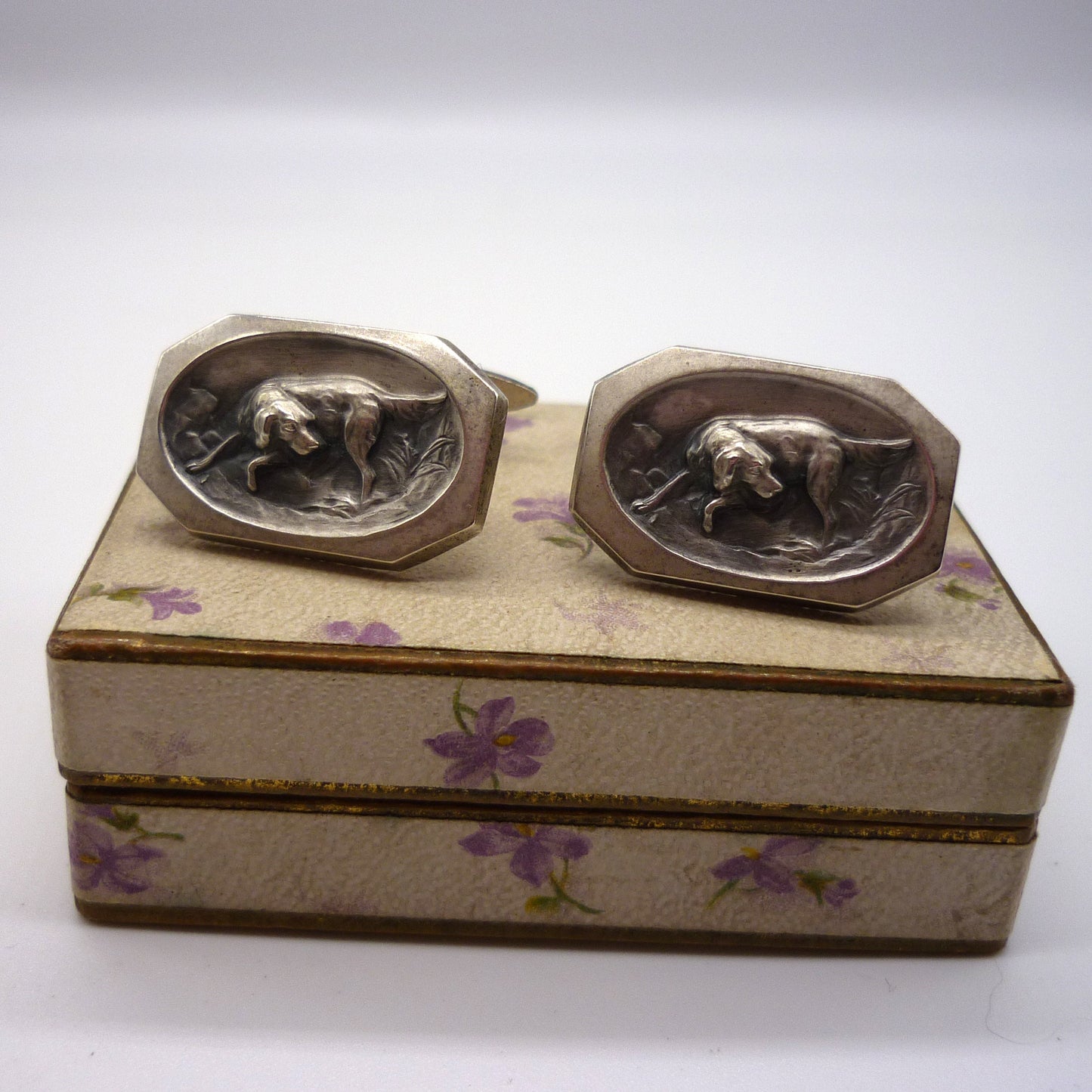 Antique German Silver Bloodhound Cufflinks by Gebrüder Falk, Pforzheim