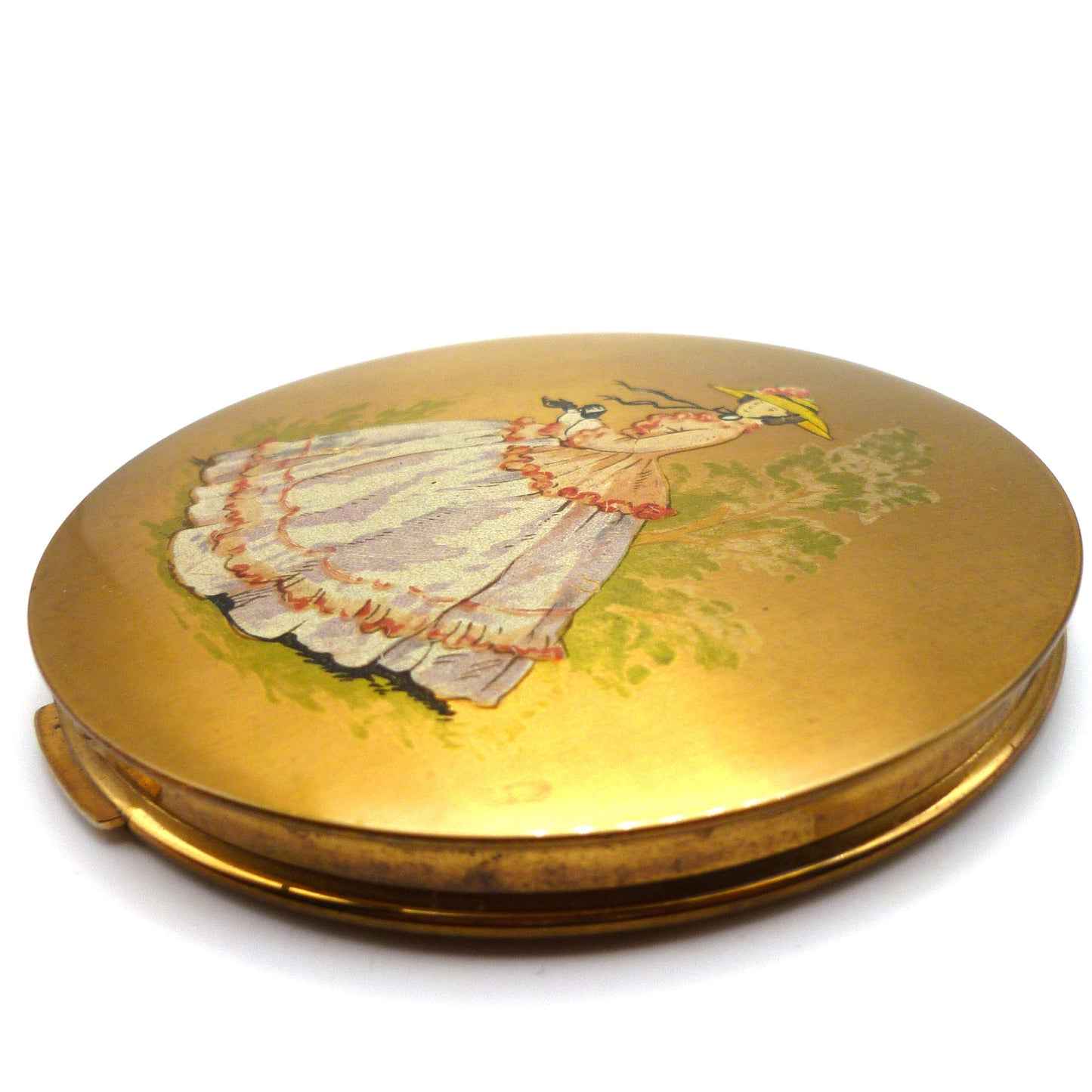 Vintage Fifties Stratton Compact in Hand with Picture of Lady Design