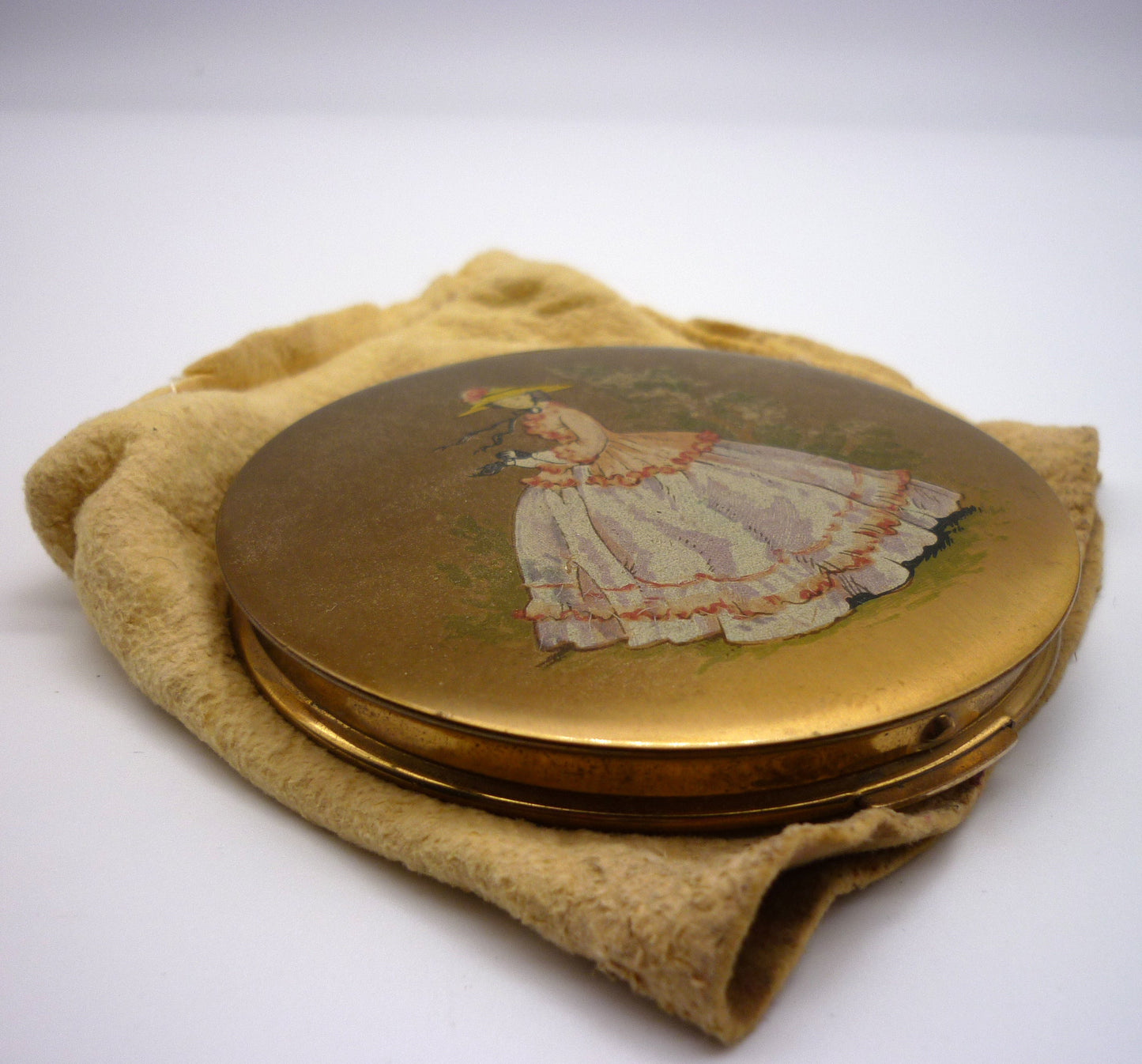 Vintage Fifties Stratton Compact in Hand with Picture of Lady Design