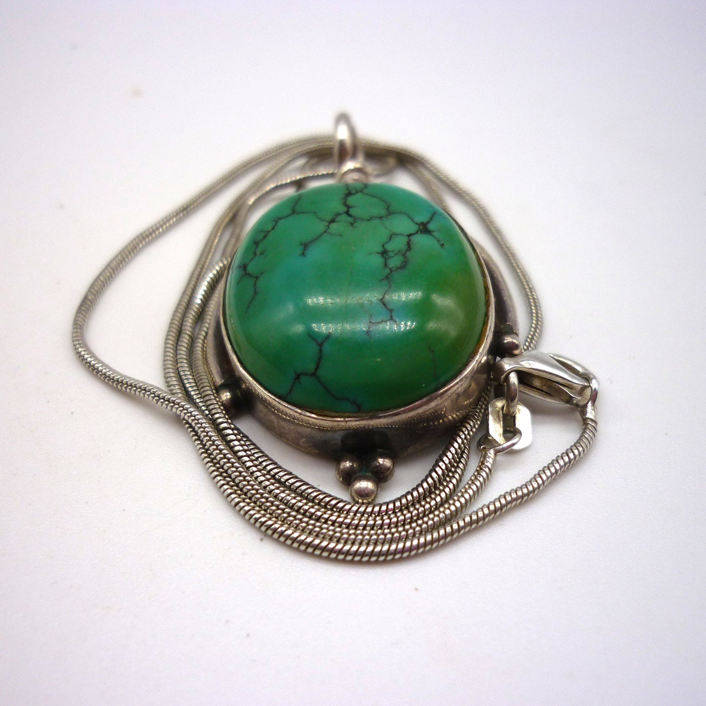 Silver and Turquoise Pendant on 925 Sterling Snake Chain