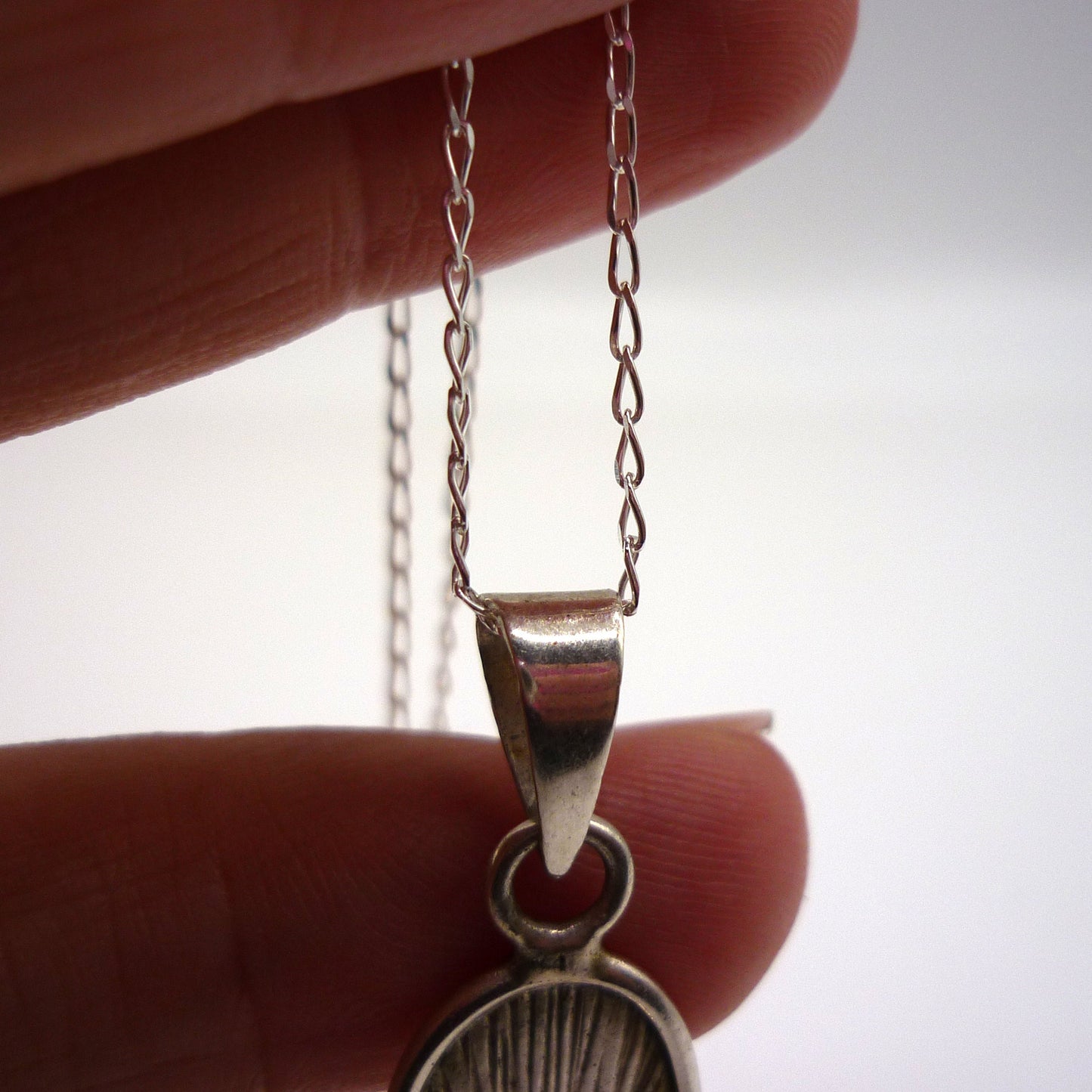 Large Silver Flower Pendant with Red Stone Centre on Diamond Cut Curb Chain