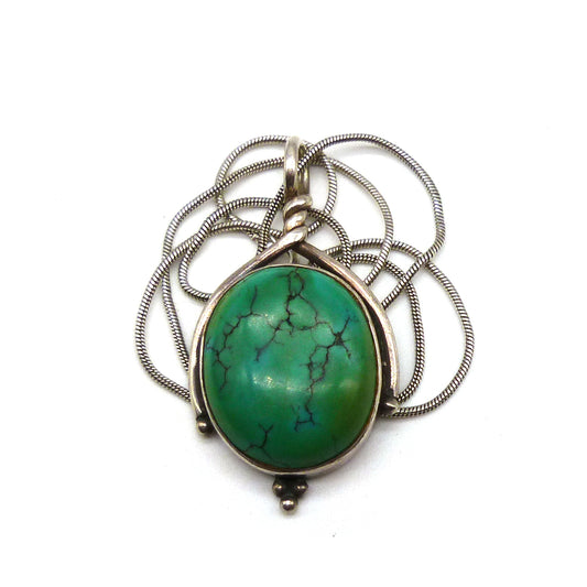 Silver and Turquoise Pendant on 925 Sterling Snake Chain