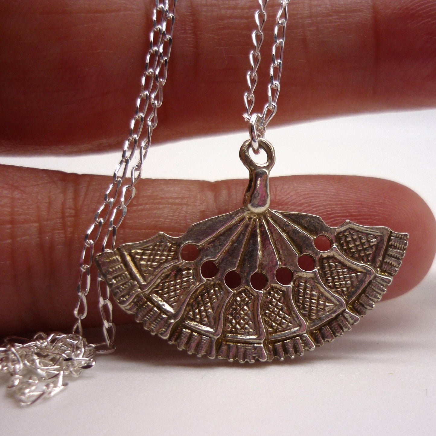 Silver Fan Charm Necklace
