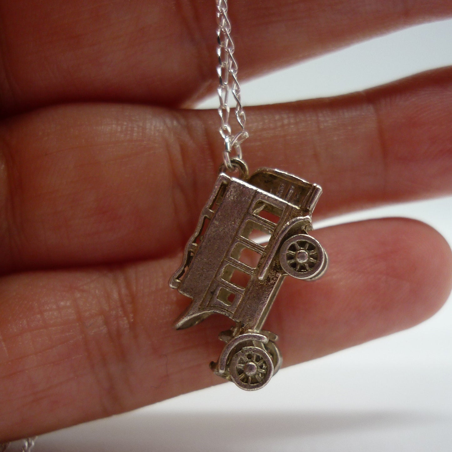Silver Open Top Bus Charm Necklace