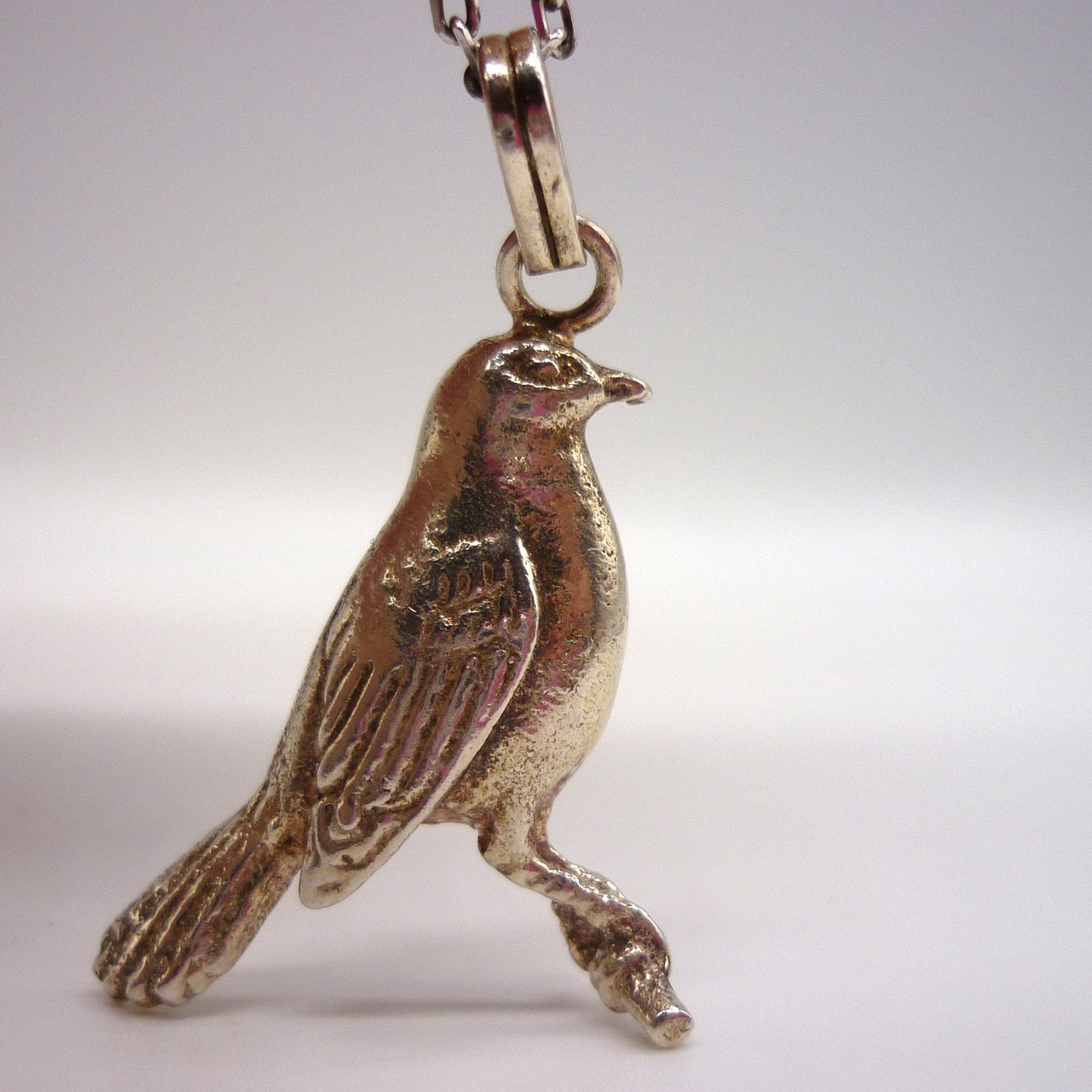 Vintage Silver Bird Pendant on 925 Sterling Square Diamond Cut Belcher Chain