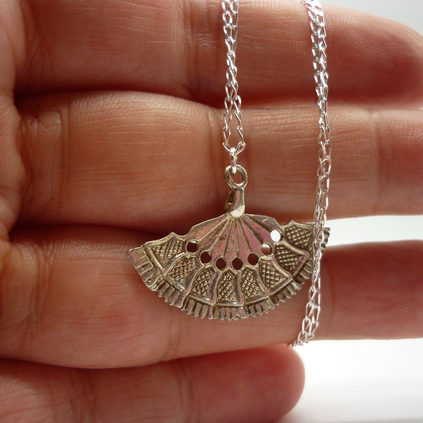 Silver Fan Charm Necklace