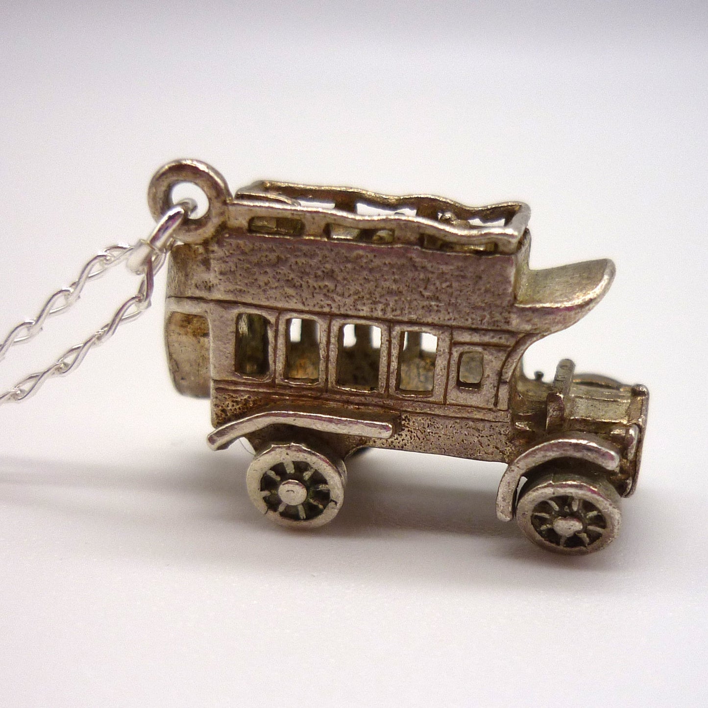 Silver Open Top Bus Charm Necklace