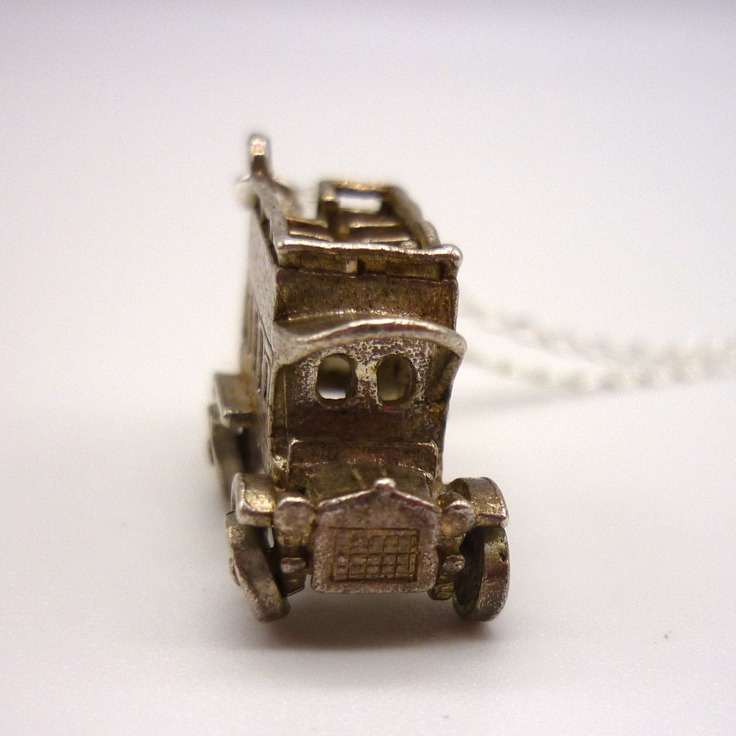 Silver Open Top Bus Charm Necklace