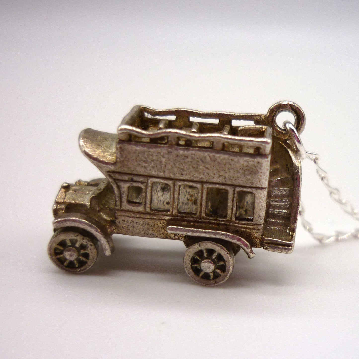 Silver Open Top Bus Charm Necklace