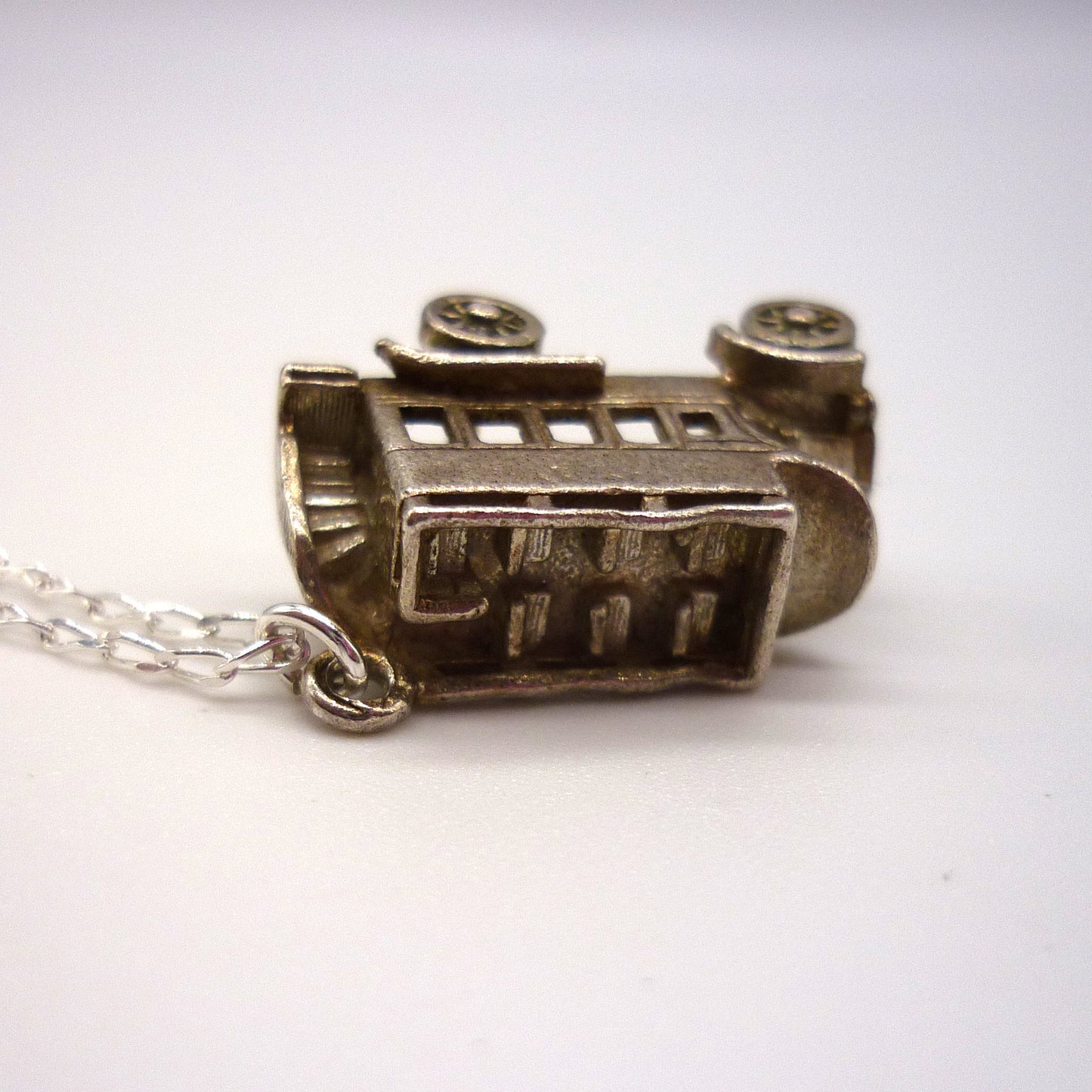 Silver Open Top Bus Charm Necklace