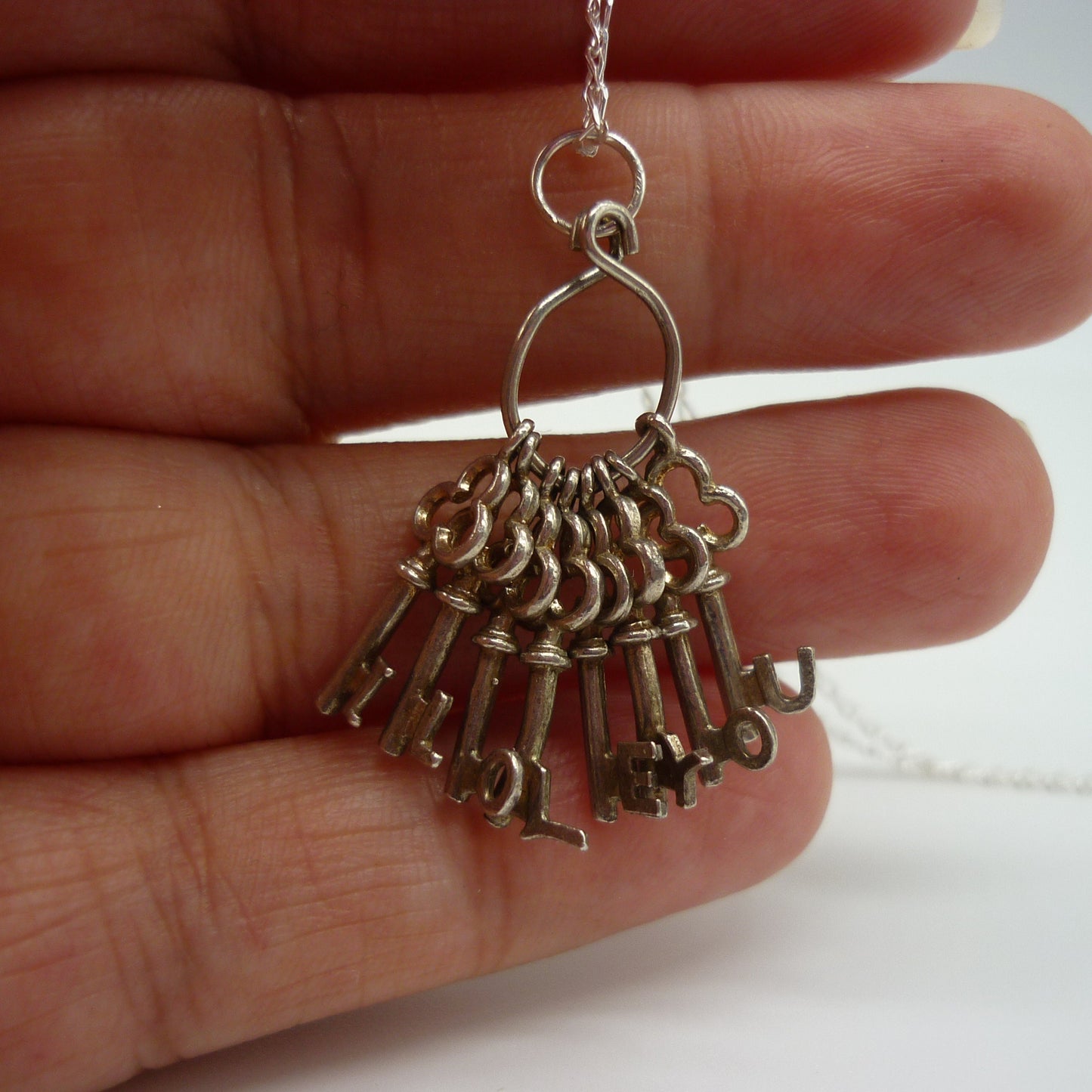 Silver I Love You Key Charm Necklace