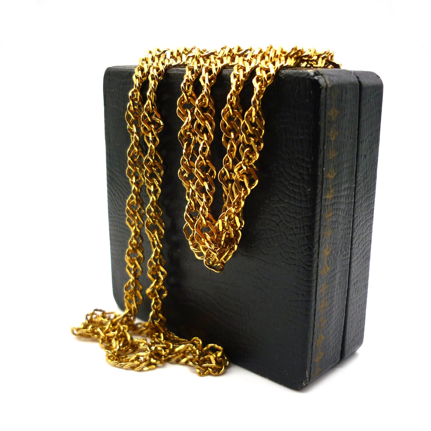 Long Gold Plated Twist Chain, Over The Head Double Layer Necklace