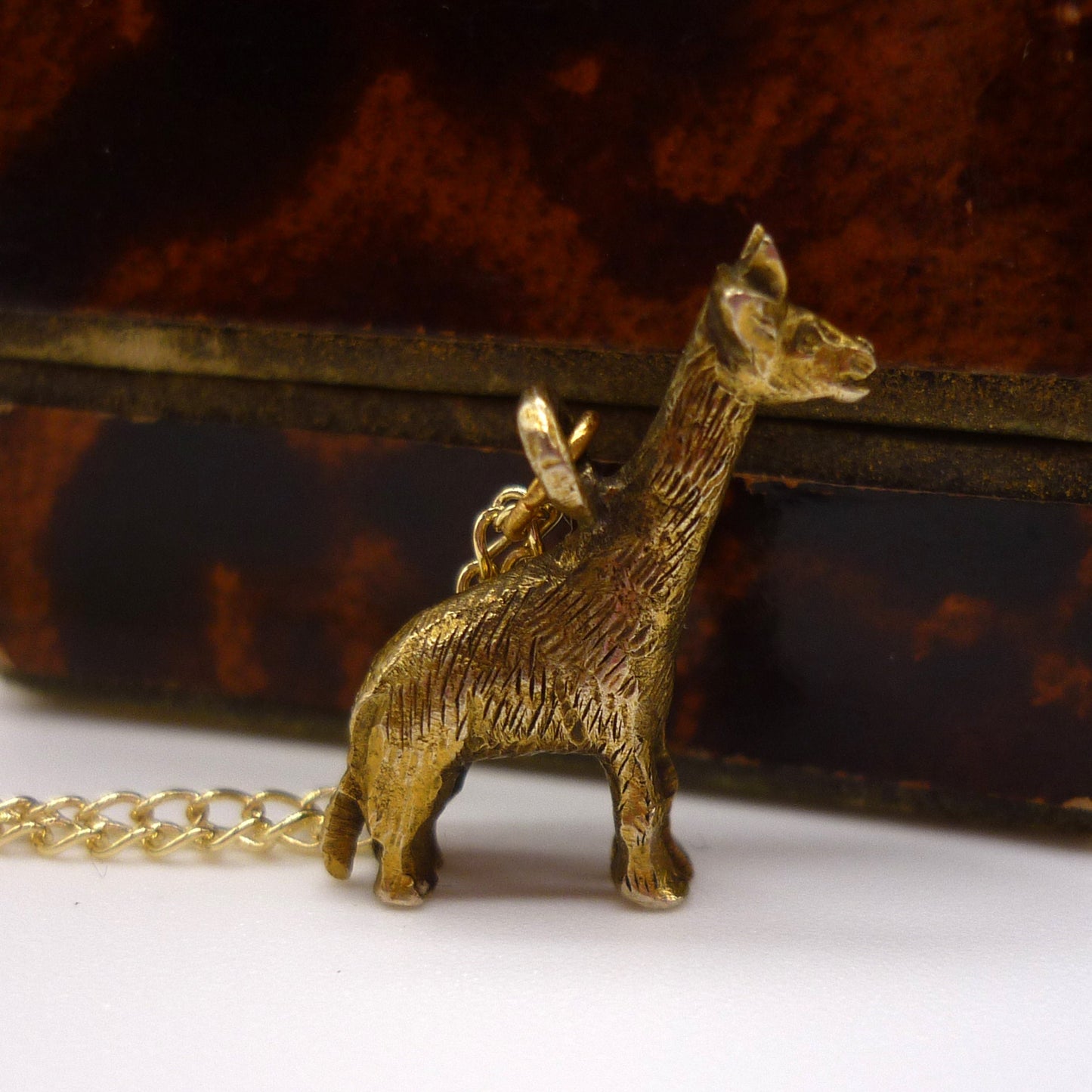 Gold Giraffe Necklace, Solid Gold Charm on 9k Curb Chain