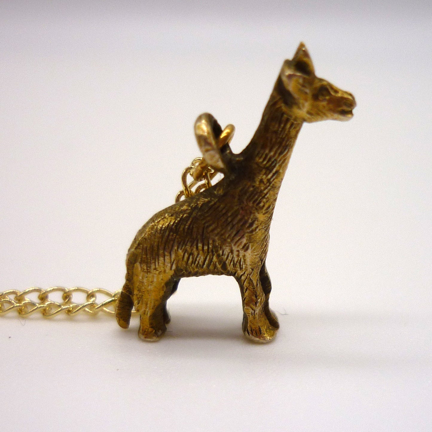 Gold Giraffe Necklace, Solid Gold Charm on 9k Curb Chain