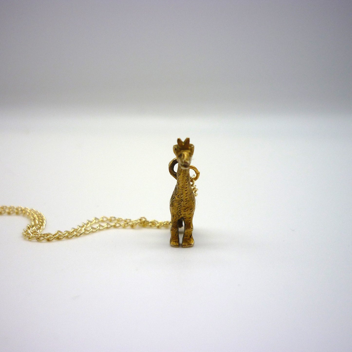 Gold Giraffe Necklace, Solid Gold Charm on 9k Curb Chain