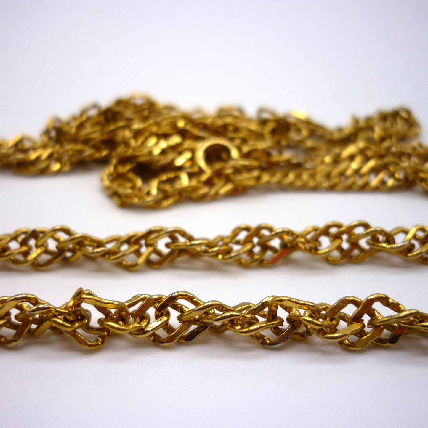 Long Gold Plated Twist Chain, Over The Head Double Layer Necklace