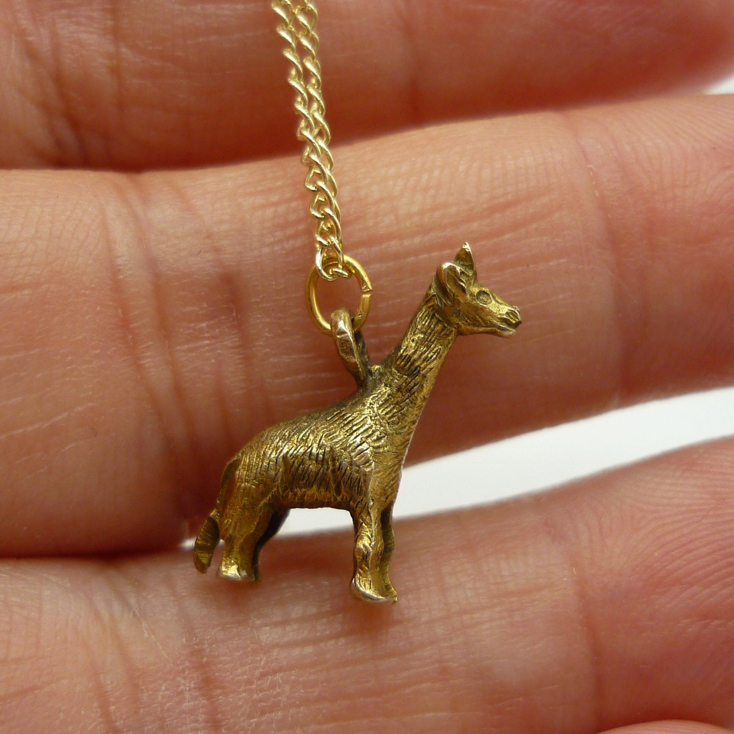 Gold Giraffe Necklace, Solid Gold Charm on 9k Curb Chain
