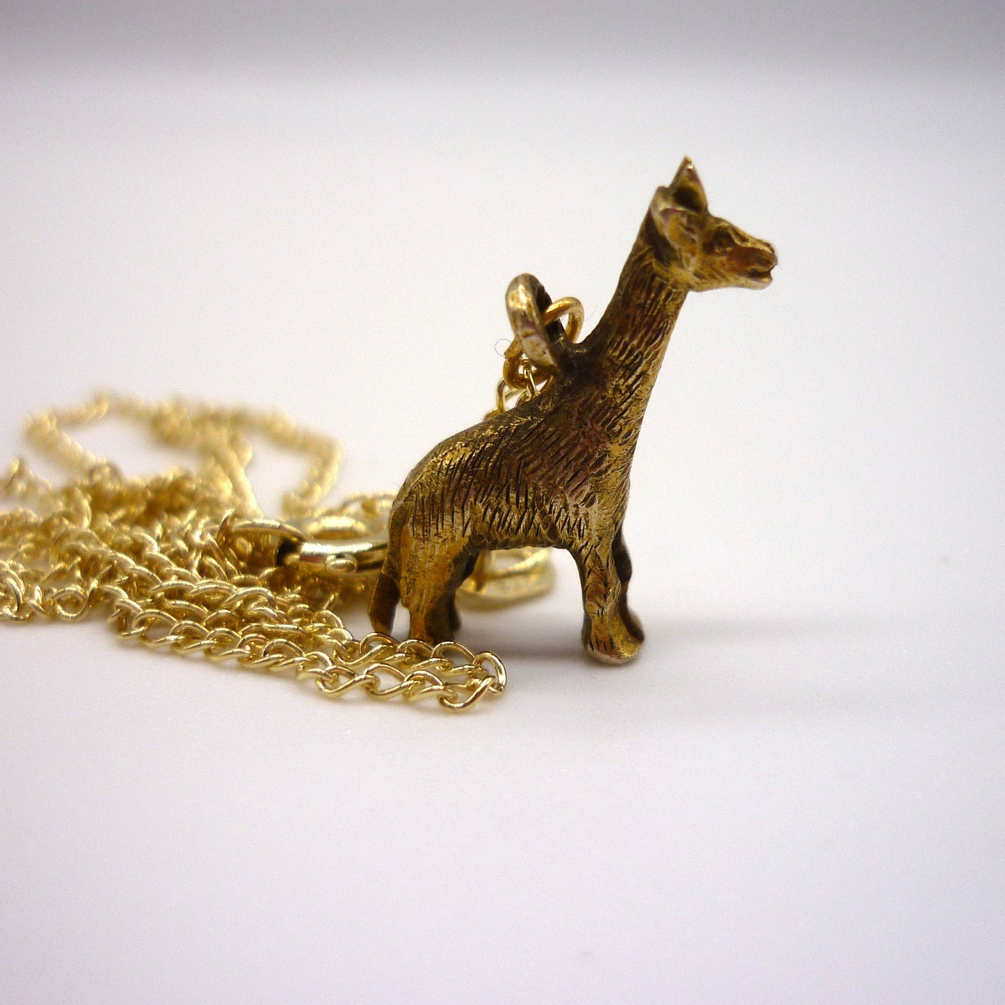 Gold Giraffe Necklace, Solid Gold Charm on 9k Curb Chain