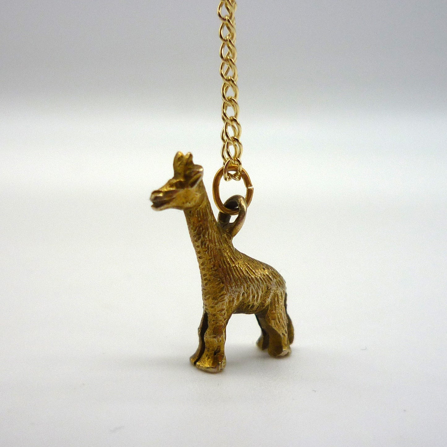 Gold Giraffe Necklace, Solid Gold Charm on 9k Curb Chain