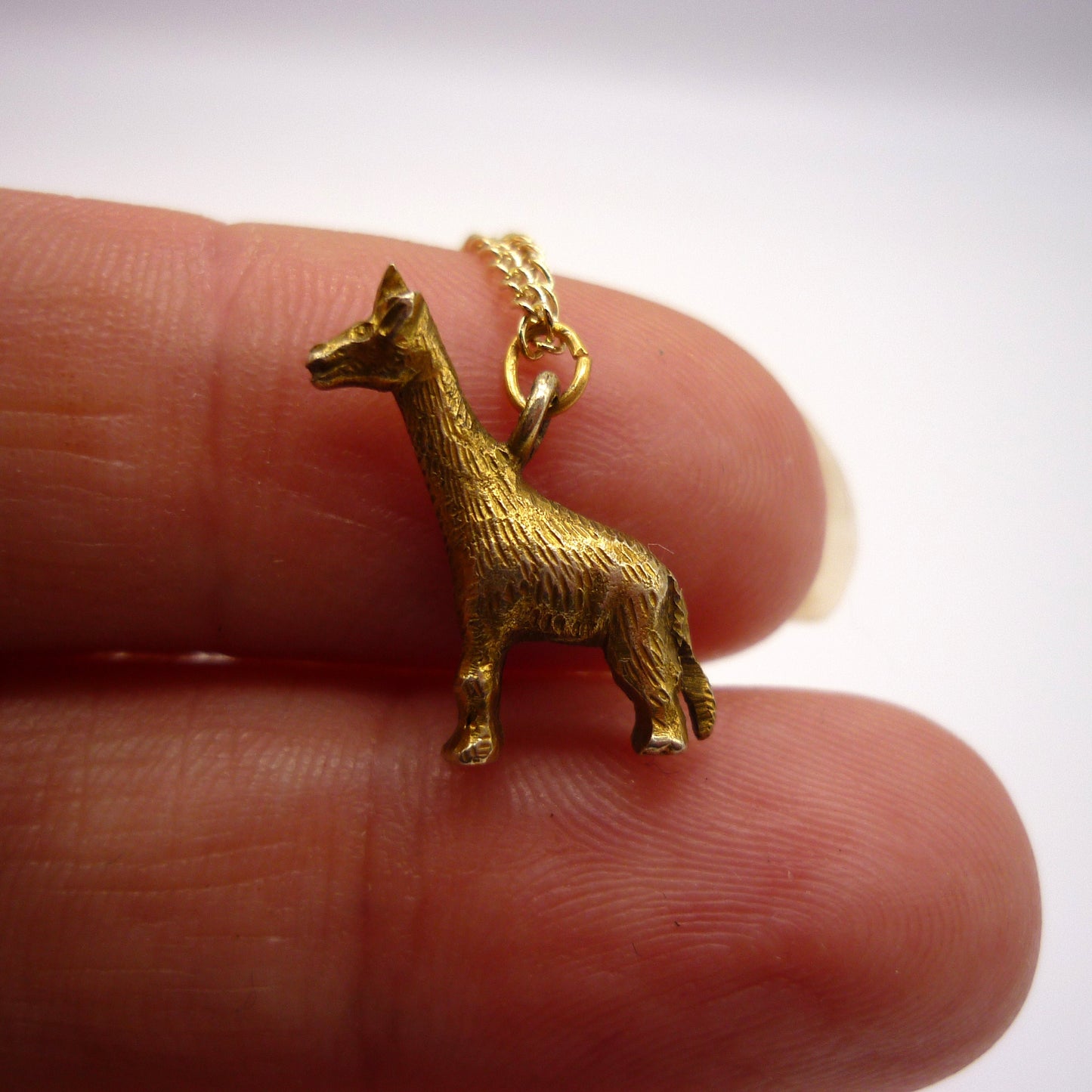 Gold Giraffe Necklace, Solid Gold Charm on 9k Curb Chain