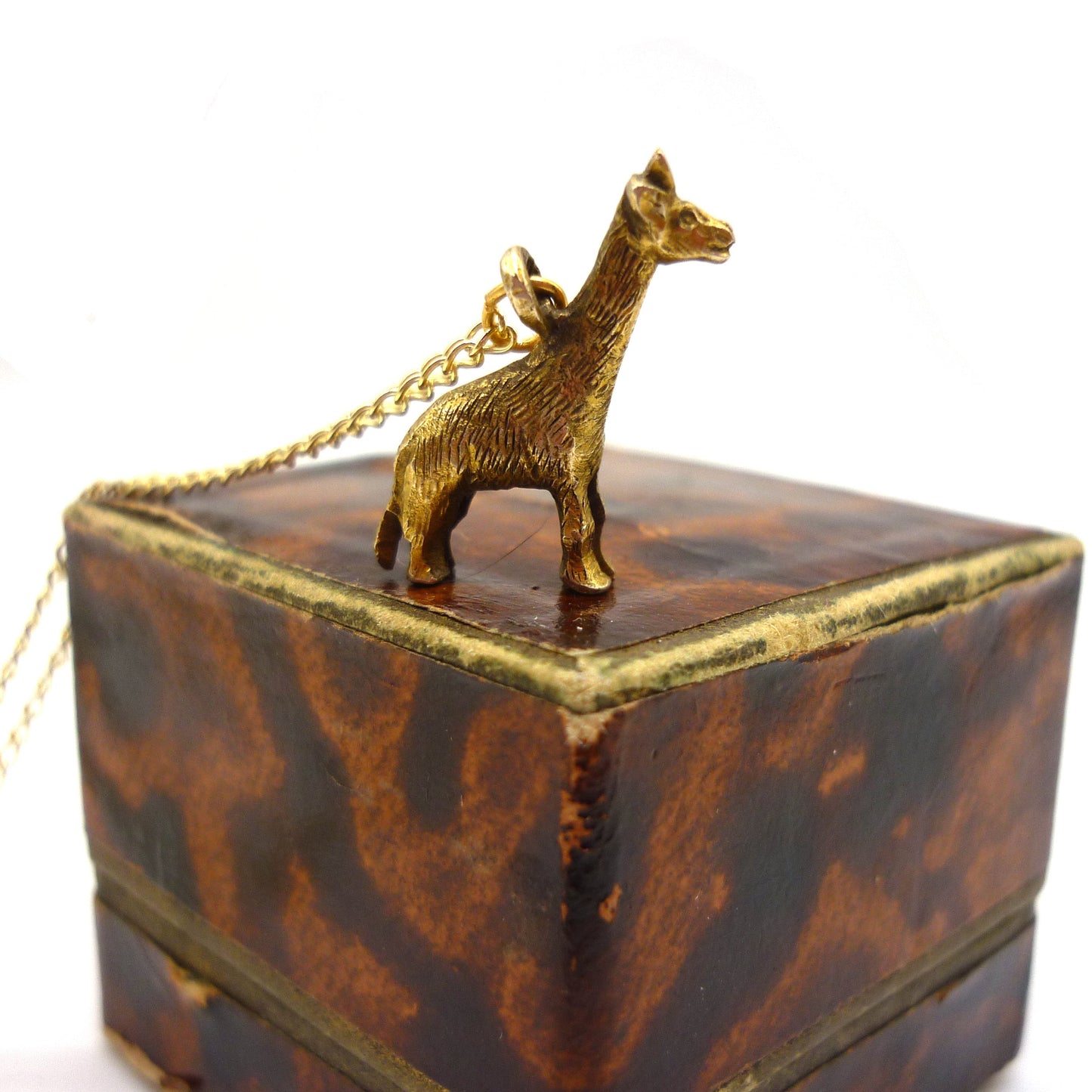 Gold Giraffe Necklace, Solid Gold Charm on 9k Curb Chain