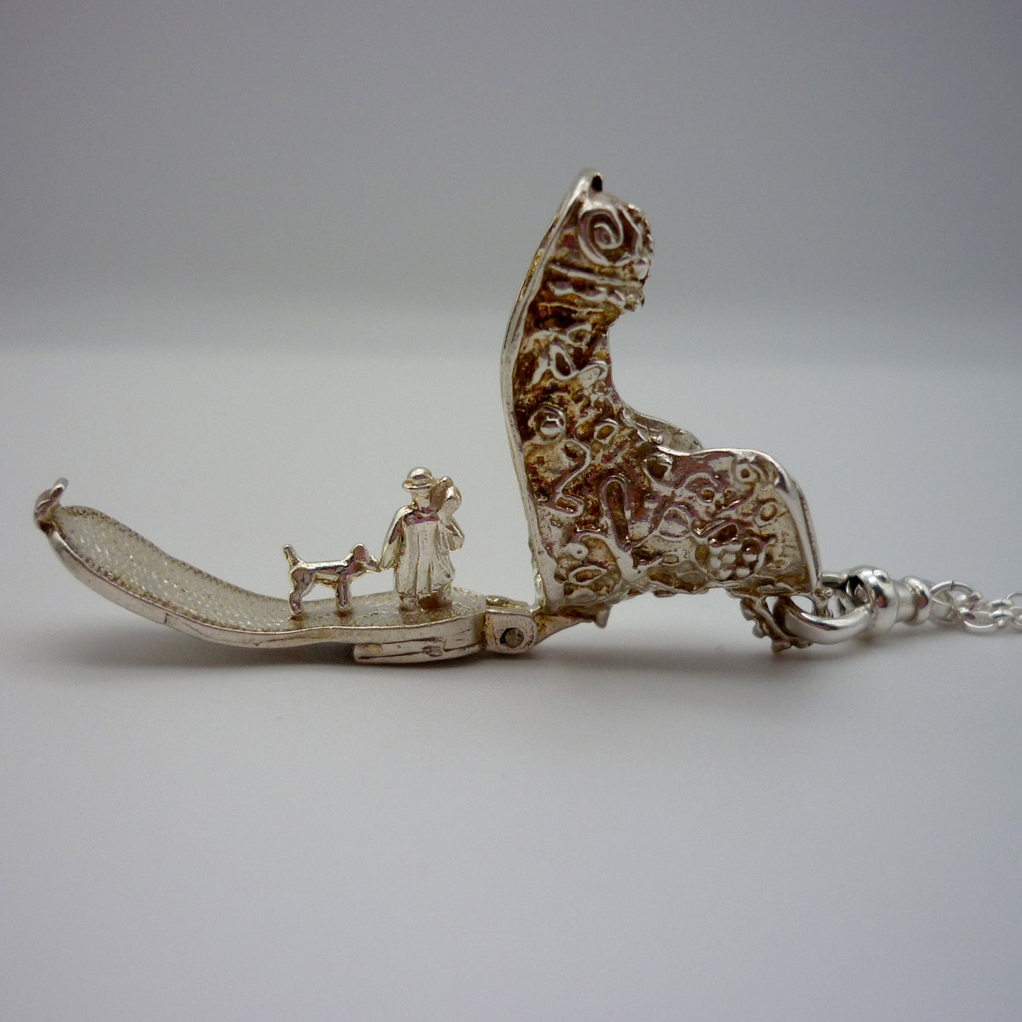 Vintage Opening Boot Charm Necklace: Recycled Silver Belcher Chain