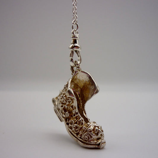 Vintage Opening Boot Charm Necklace: Recycled Silver Belcher Chain