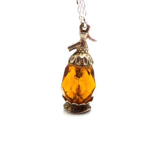 Silver and Orange Crystal Soda Syphon Charm Necklace