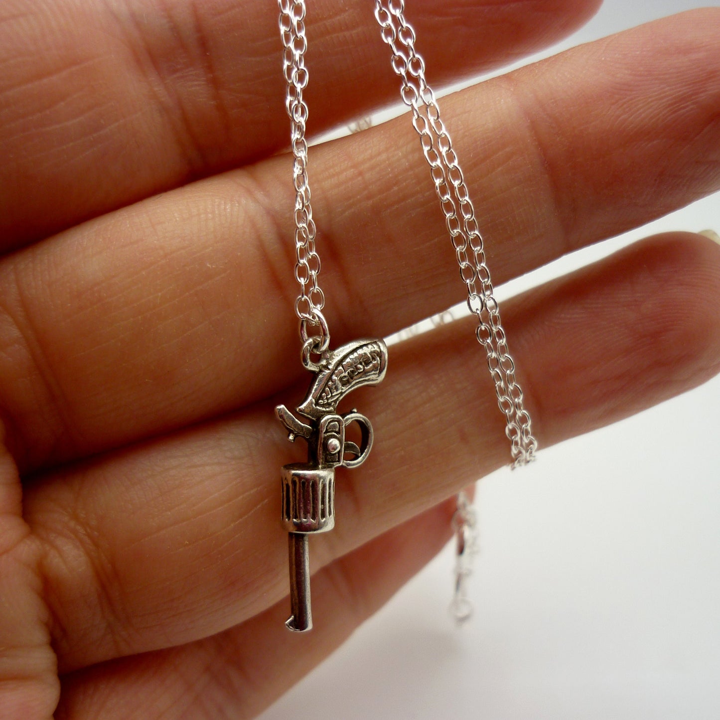 Silver Gun Charm Necklace, Vintage Pistol Pendant
