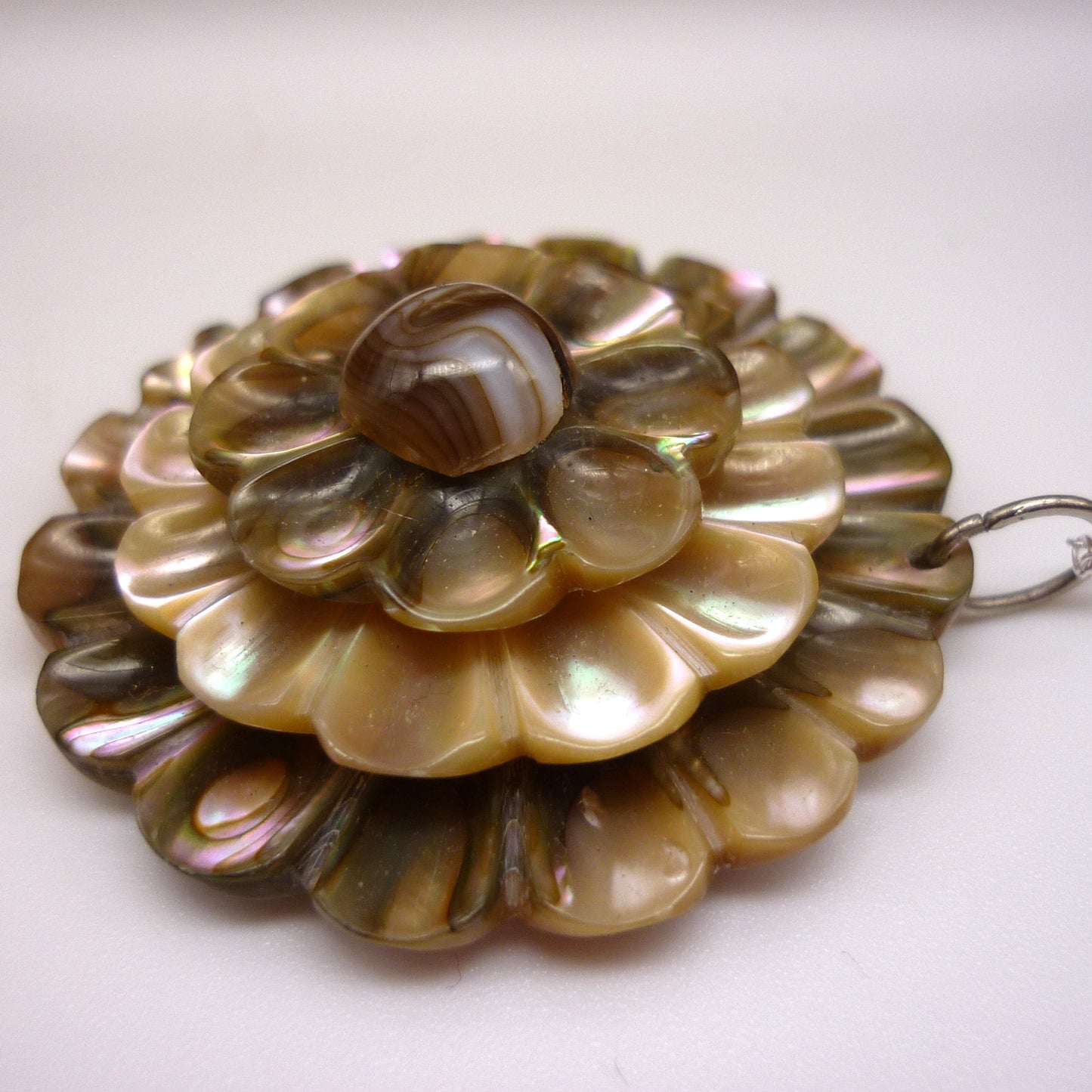 Vintage Shell Flower Pendant on a Dainty Silver Chain