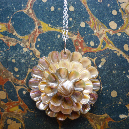 Vintage Shell Flower Pendant on a Dainty Silver Chain