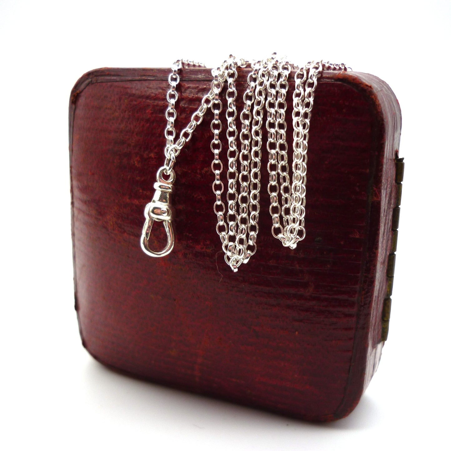 Vintage Silver Pistol Charm with Clasp on Belcher Chain, Dainty Long Necklace with Pendant