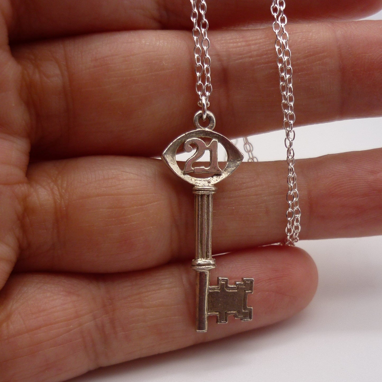 Vintage Silver 21 Key Charm Necklace - 21st Birthday Gift