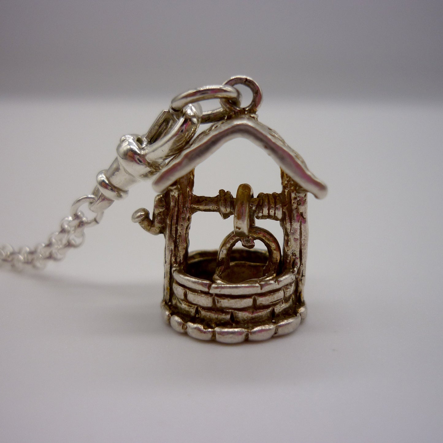Wishing Well Necklace, Sterling Silver Chain Necklace with Pendant Charm on Clasp