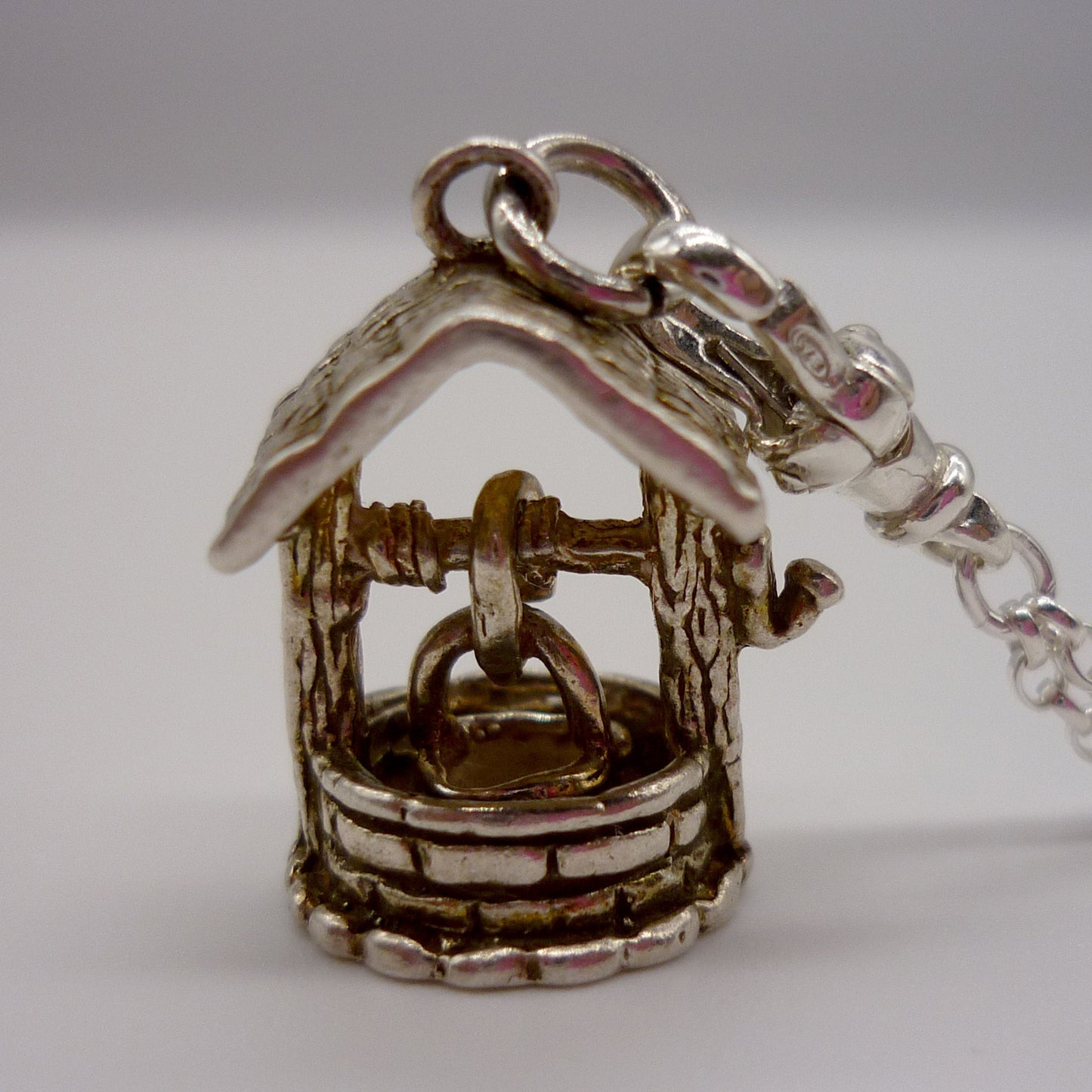 Wishing Well Necklace, Sterling Silver Chain Necklace with Pendant Charm on Clasp