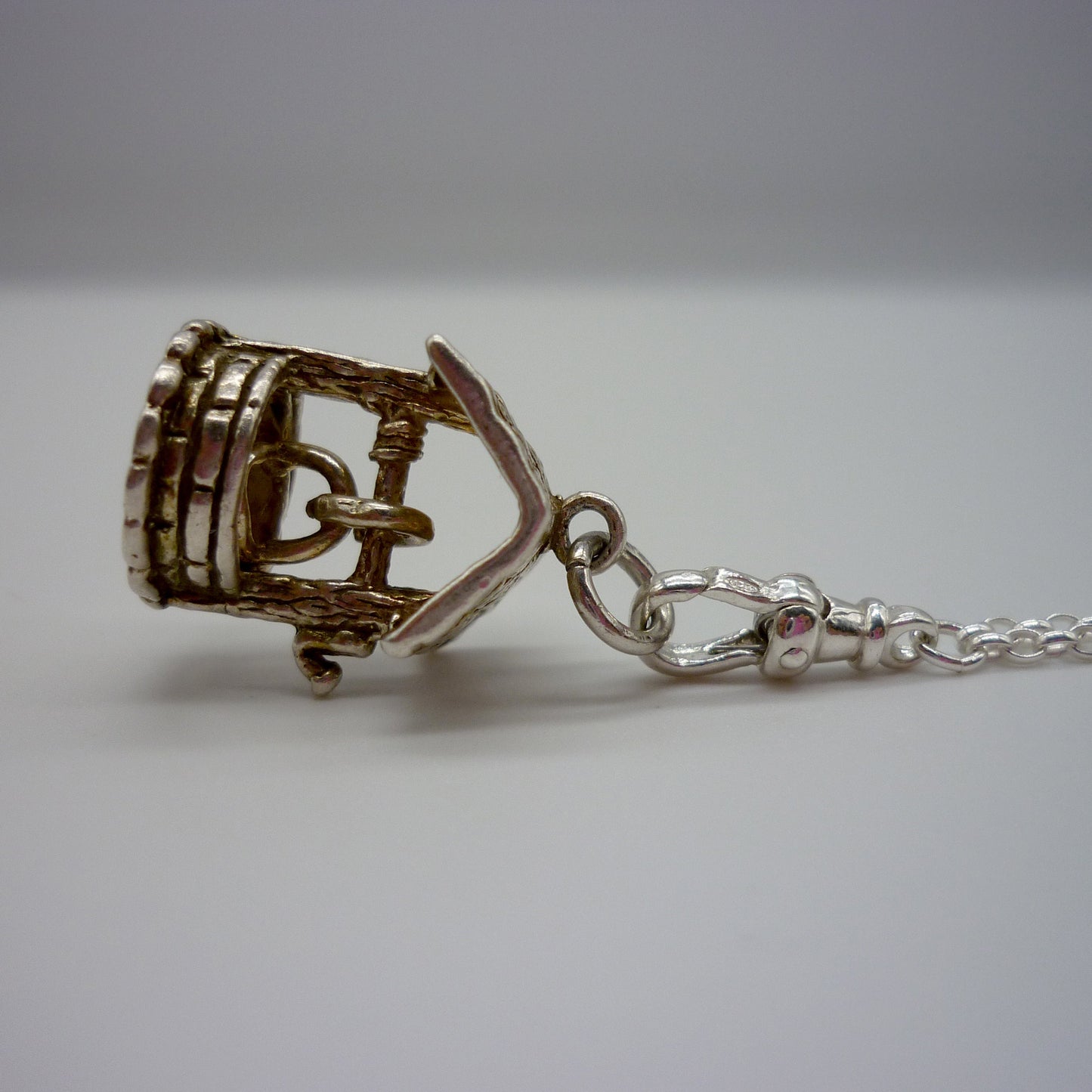 Wishing Well Necklace, Sterling Silver Chain Necklace with Pendant Charm on Clasp