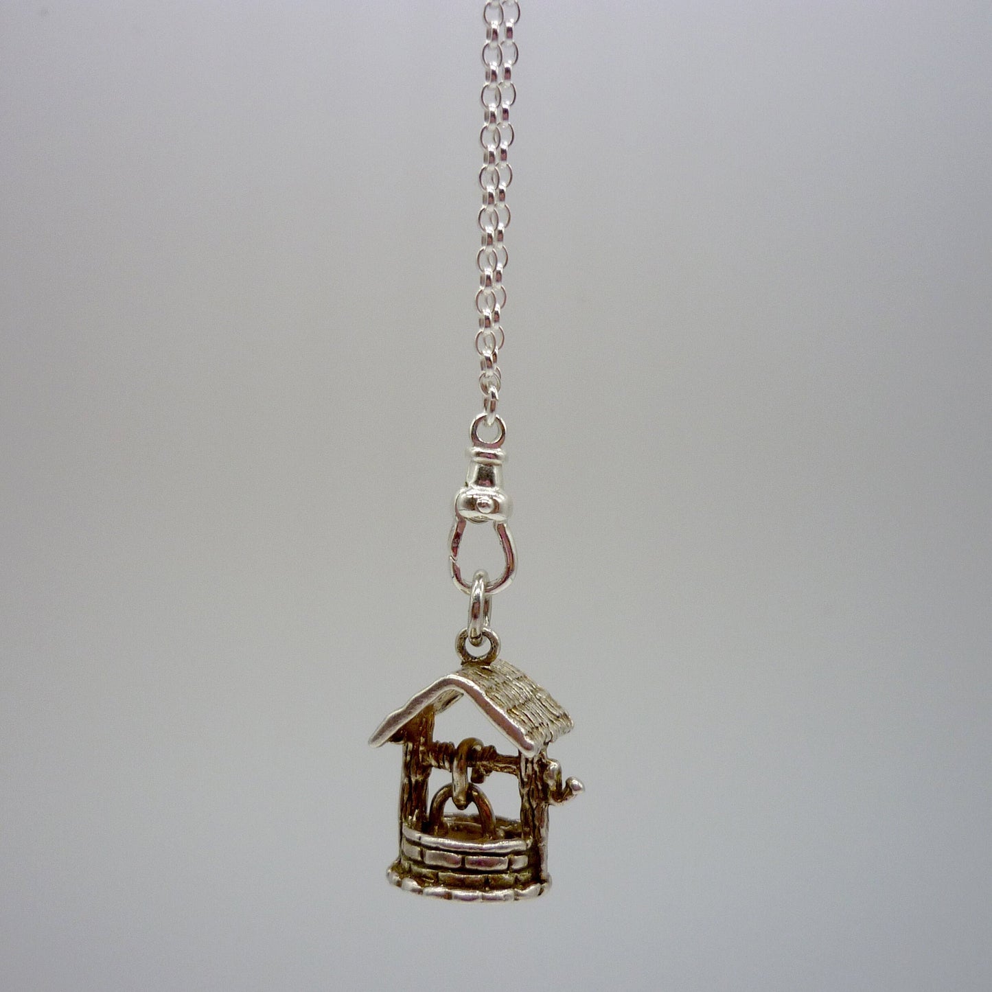 Wishing Well Necklace, Sterling Silver Chain Necklace with Pendant Charm on Clasp