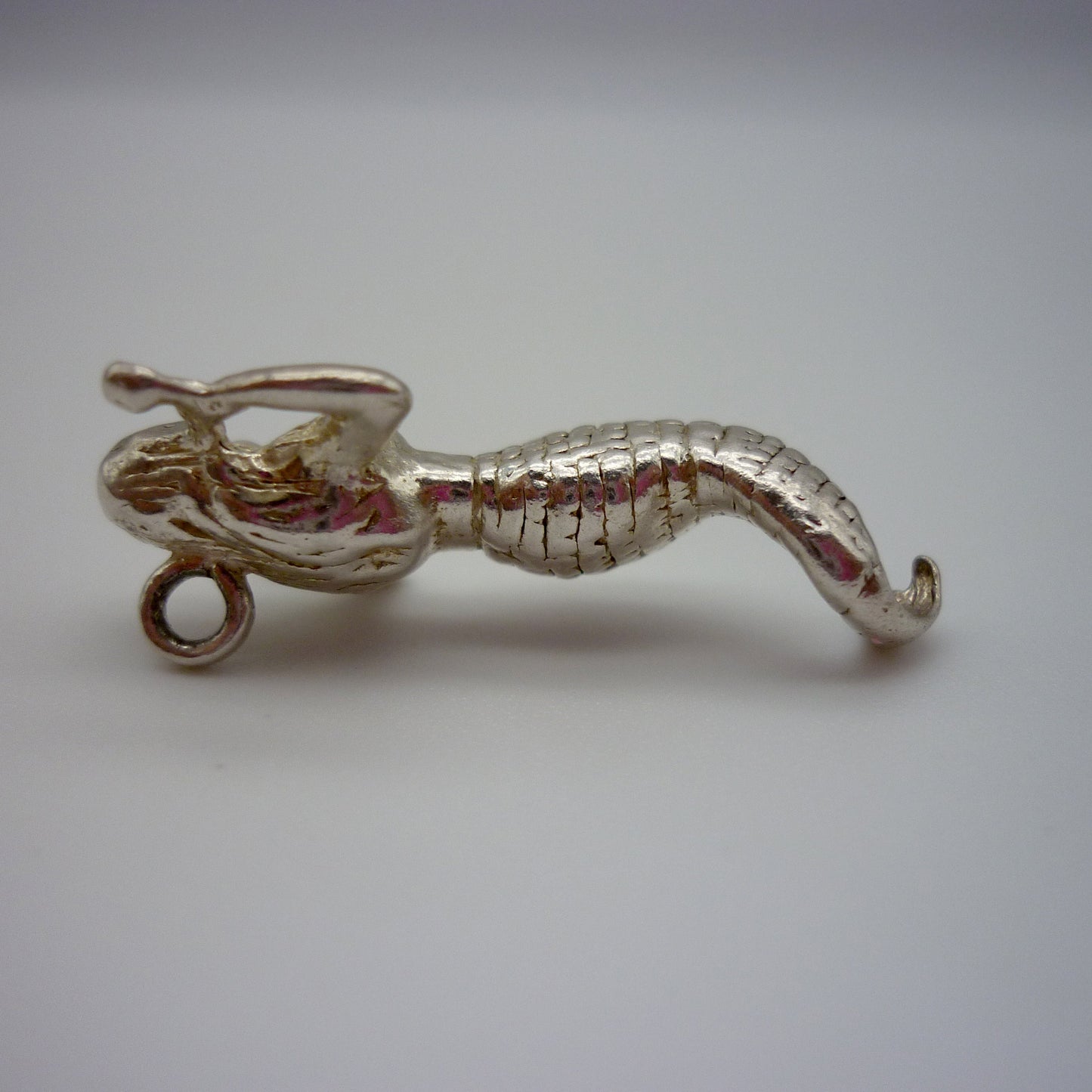 Vintage Silver Mermaid Charm with Clasp on Belcher Chain, Dainty Long Necklace with Pendant