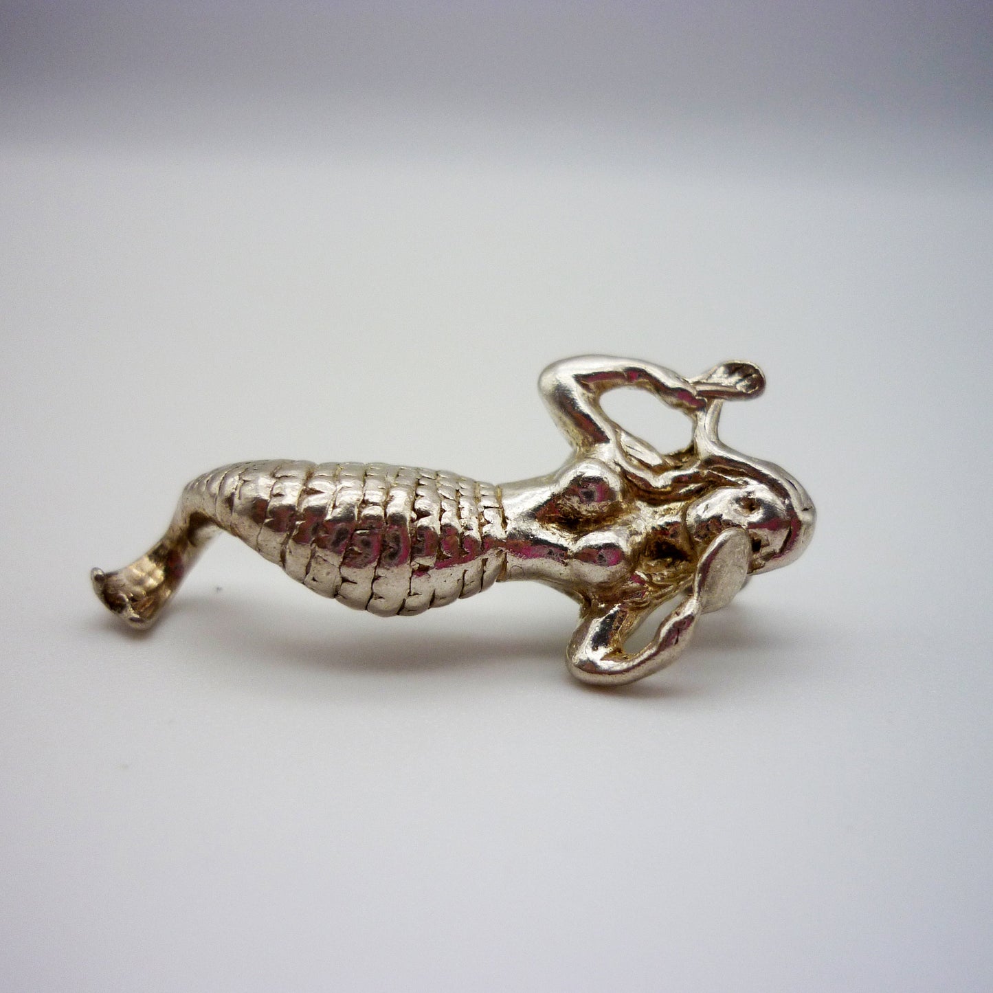 Vintage Silver Mermaid Charm with Clasp on Belcher Chain, Dainty Long Necklace with Pendant