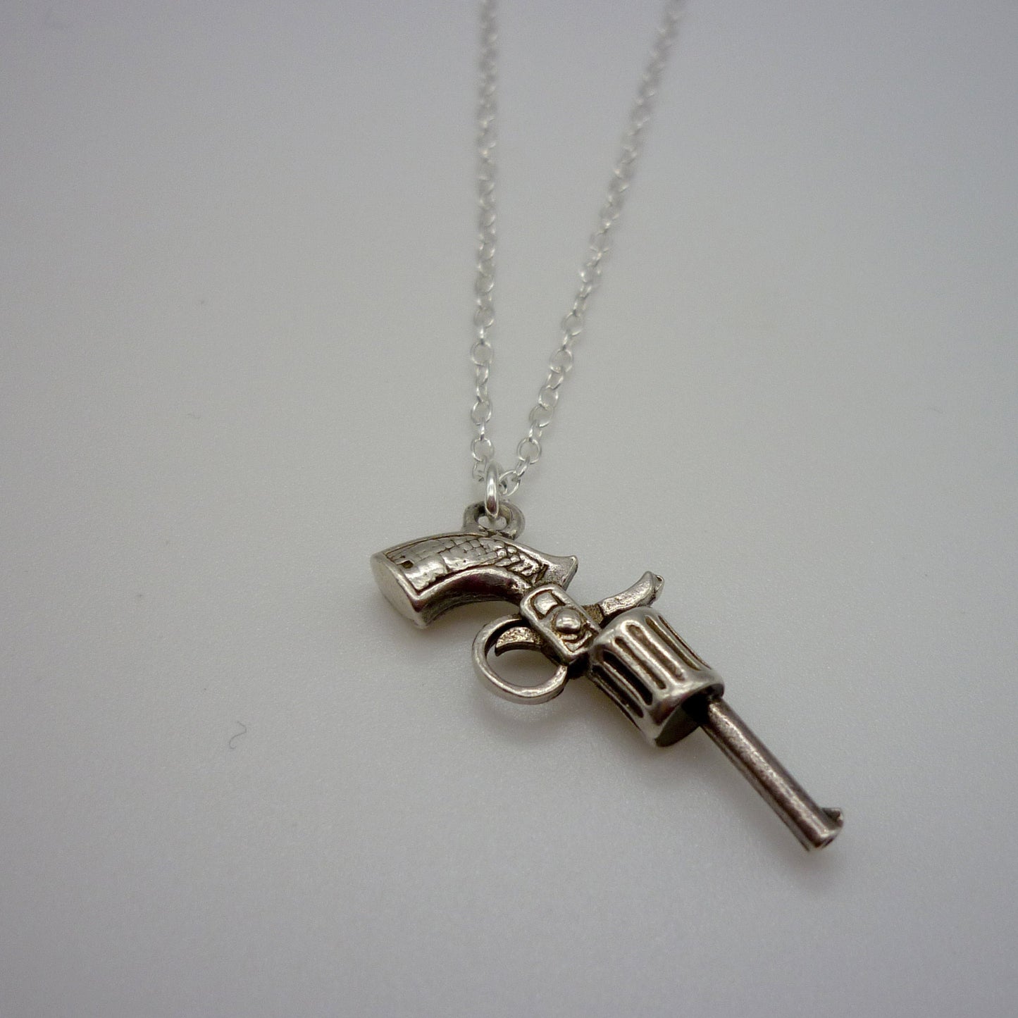 Silver Gun Charm Necklace, Vintage Pistol Pendant