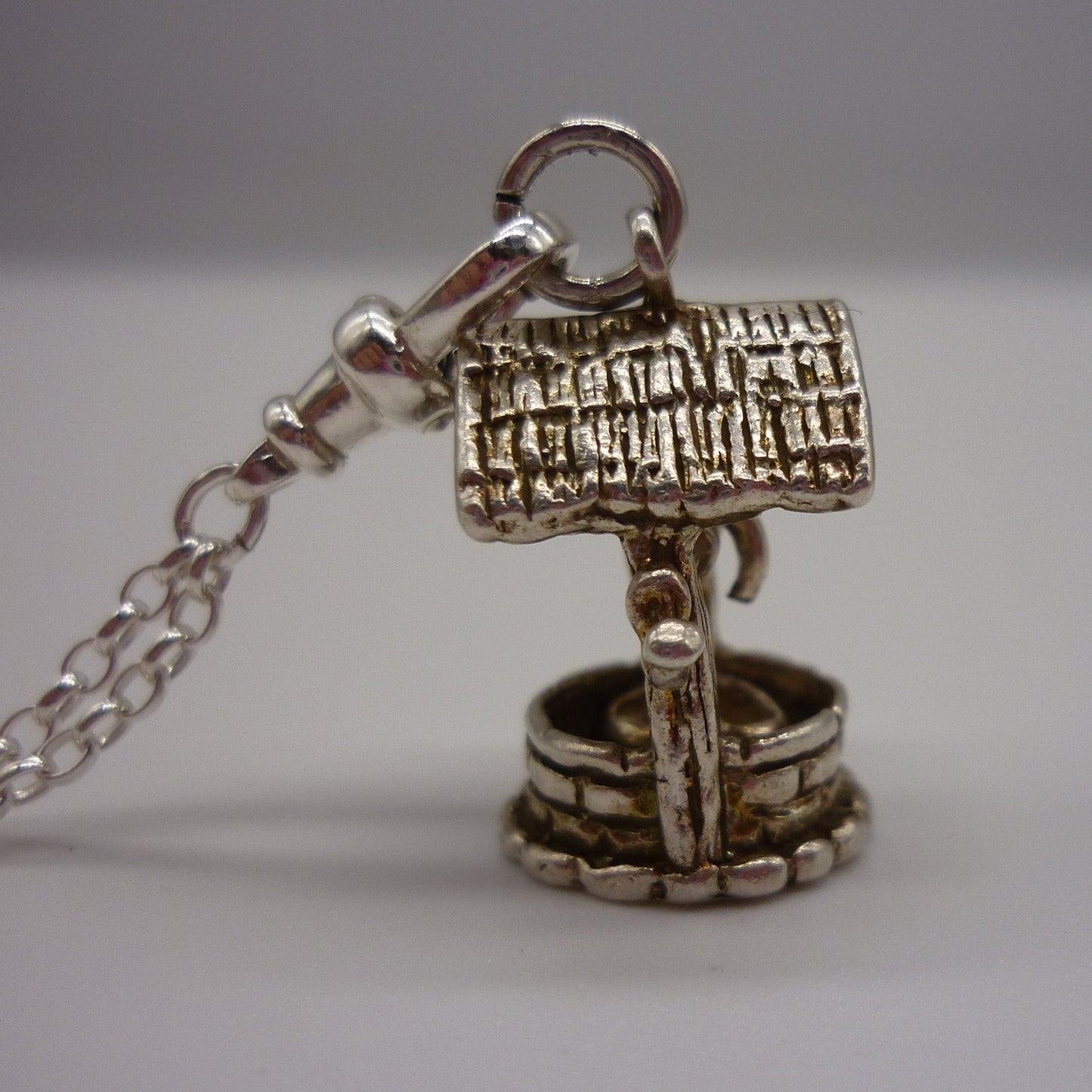 Wishing Well Necklace, Sterling Silver Chain Necklace with Pendant Charm on Clasp