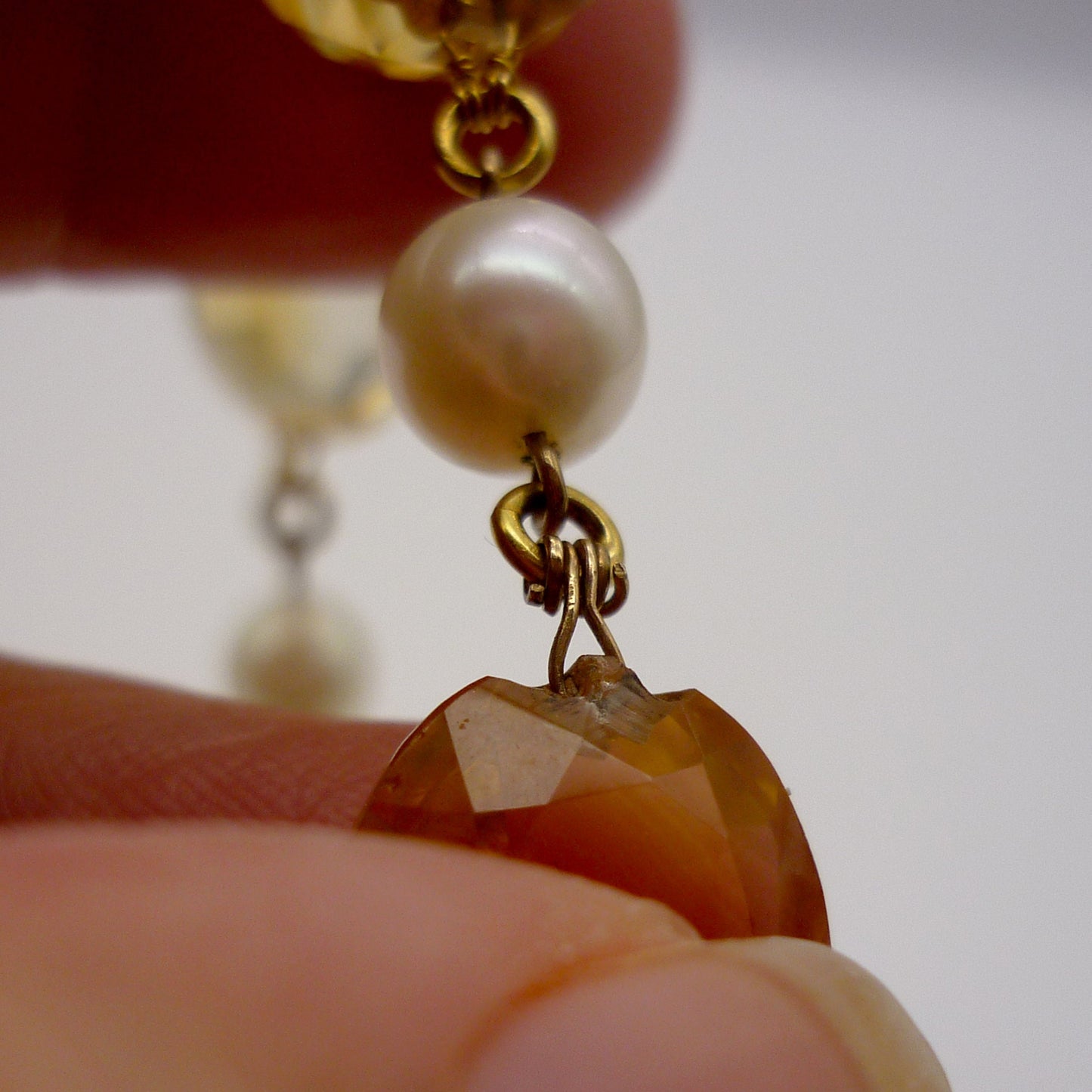 Vintage Faceted Citrine and Cultured Pearl Necklace, Art Deco Gemstone Jewellery