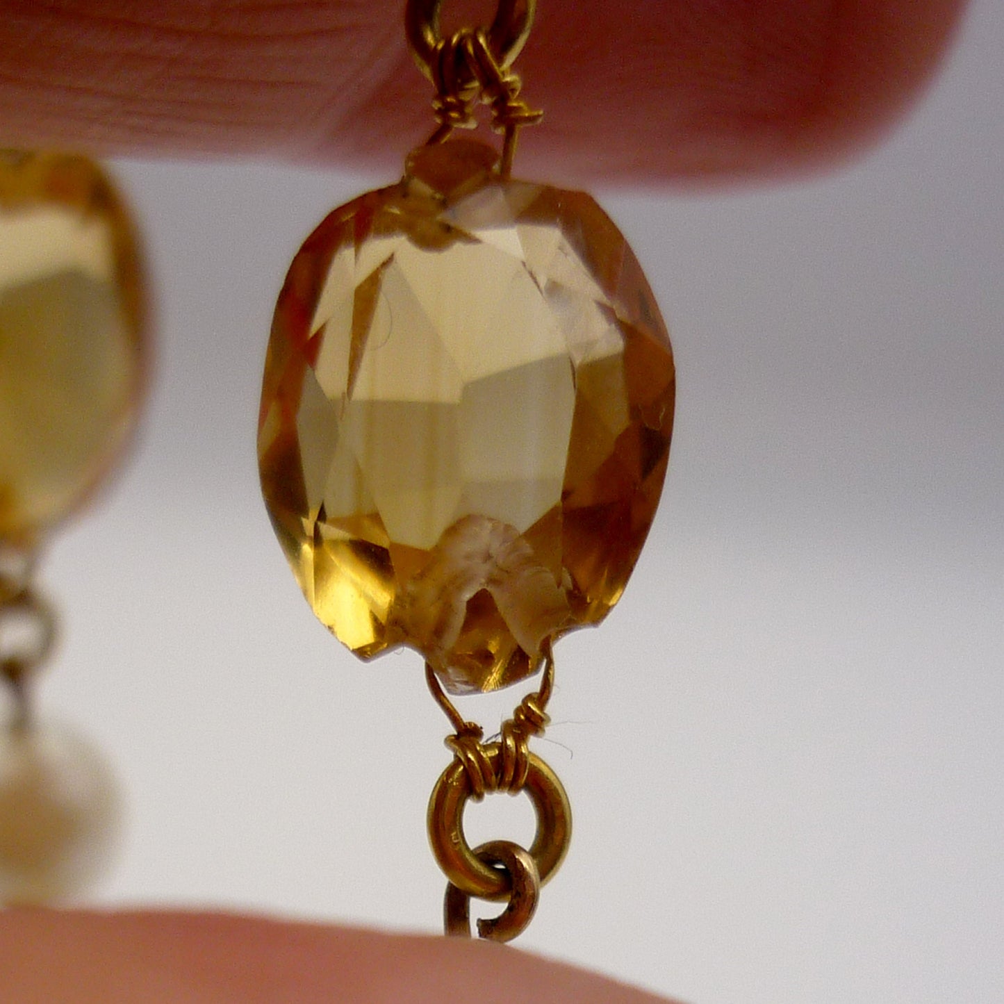 Vintage Faceted Citrine and Cultured Pearl Necklace, Art Deco Gemstone Jewellery