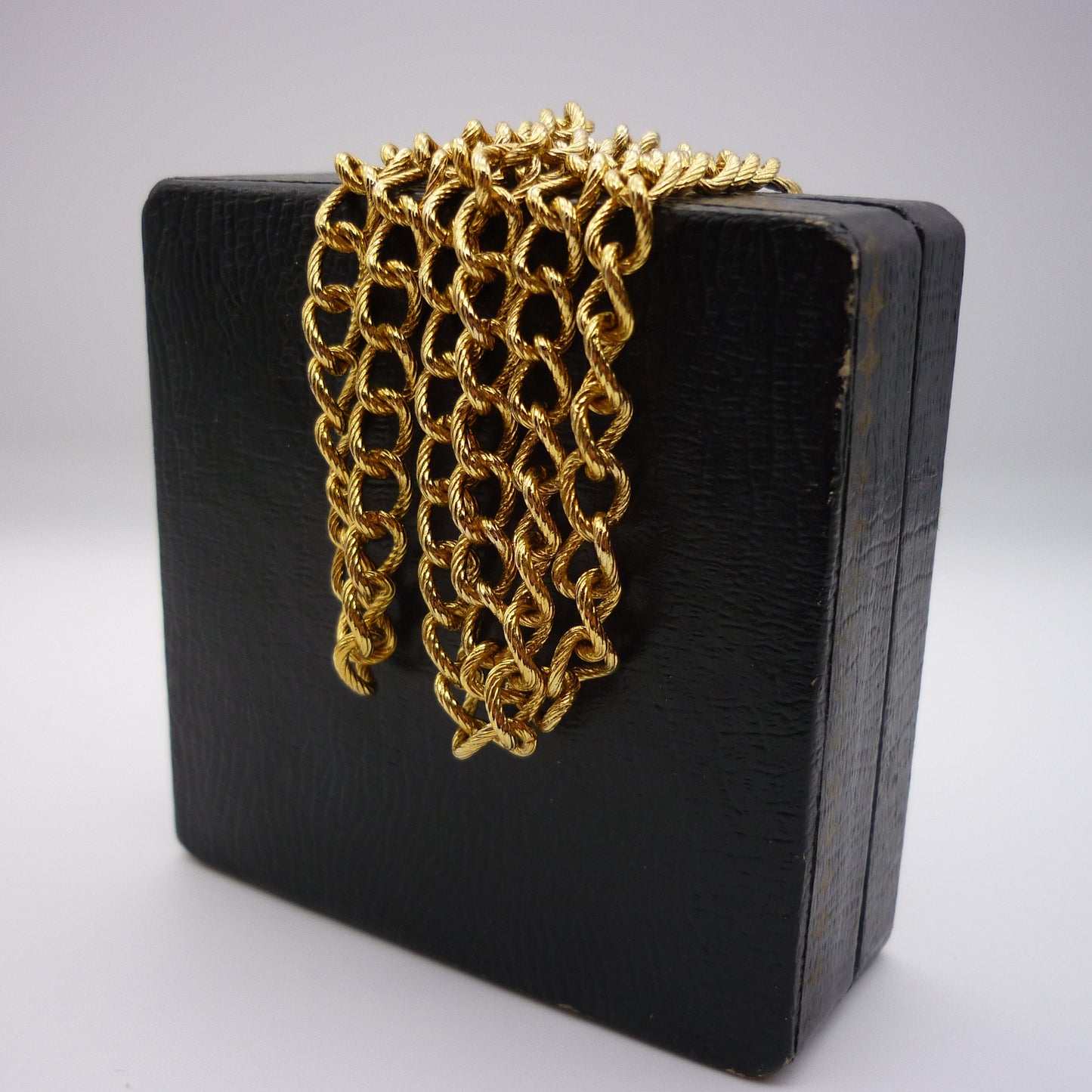 Vintage Long Gold Plated Curb Chain with Textured Links